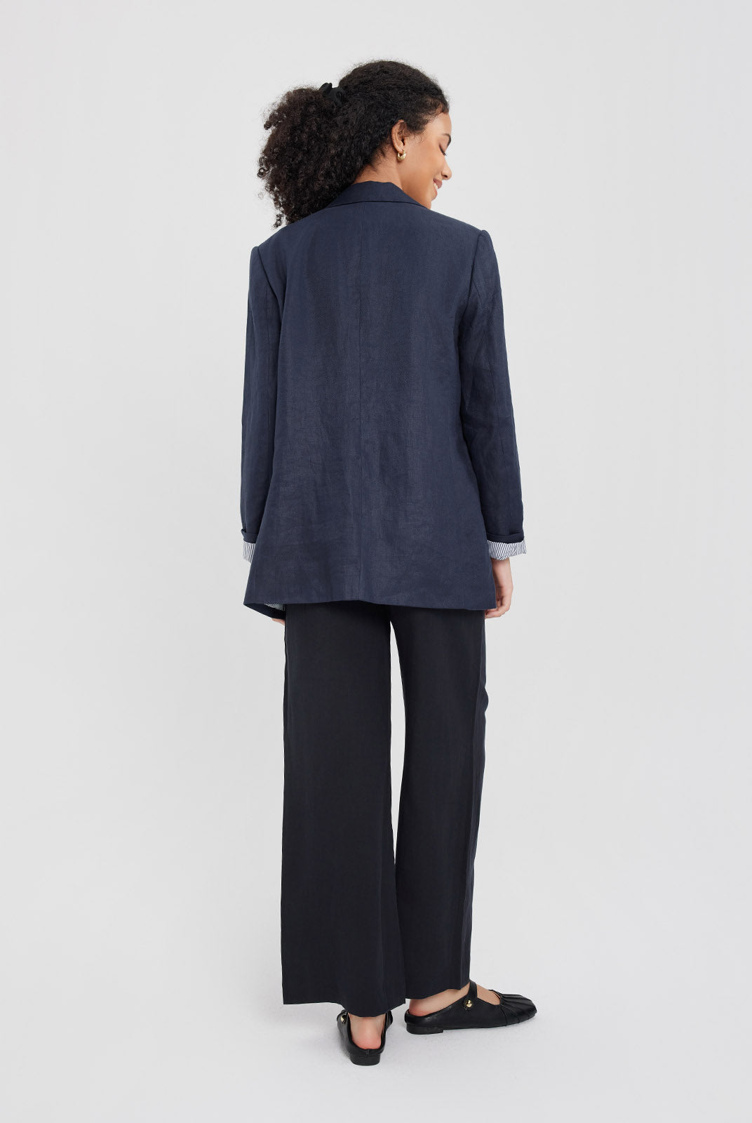 ASOBIO 100% Linen Blazer with Striped Lining