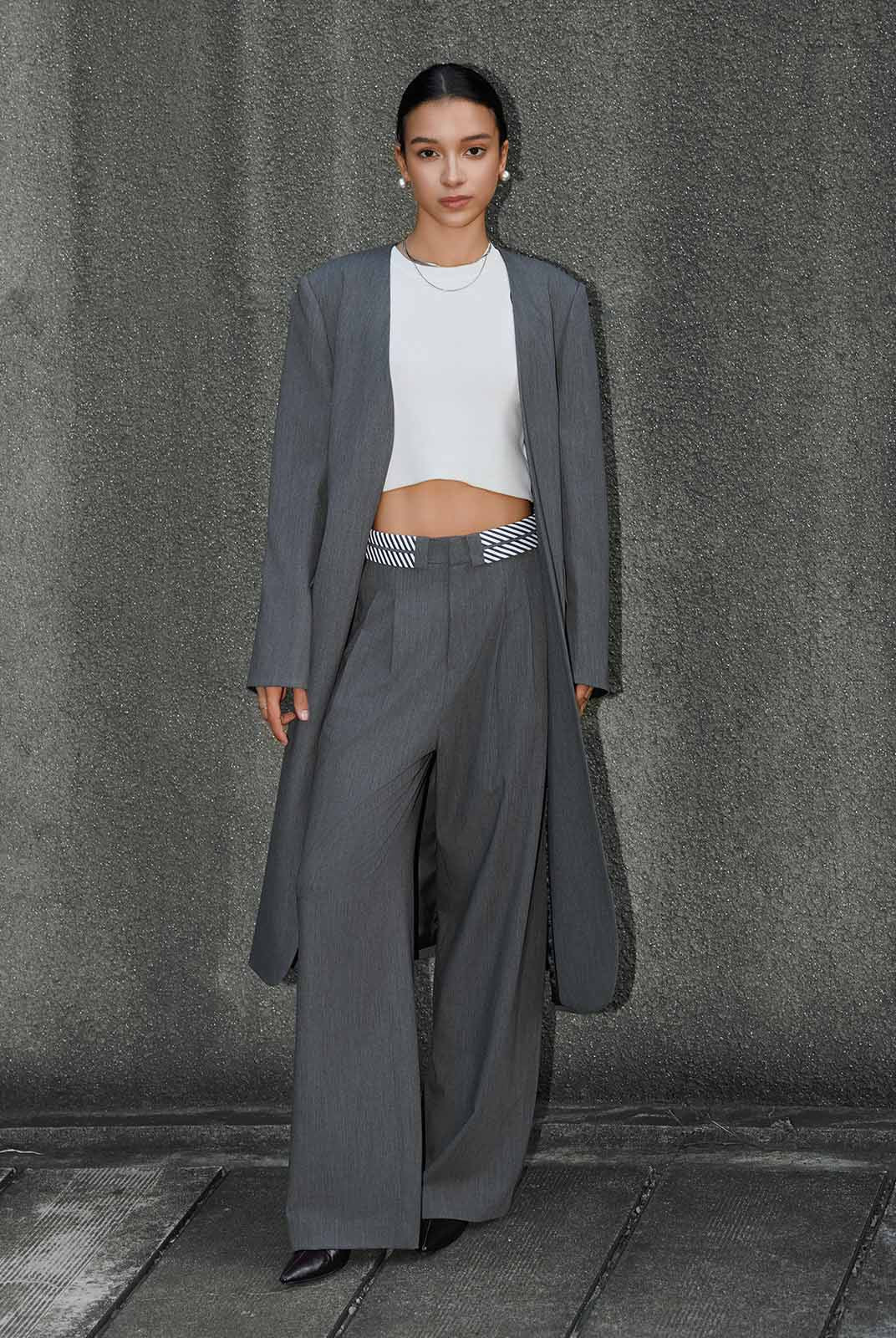 ASOBIO Tailored Contrast Waistband Straight-Leg Trousers