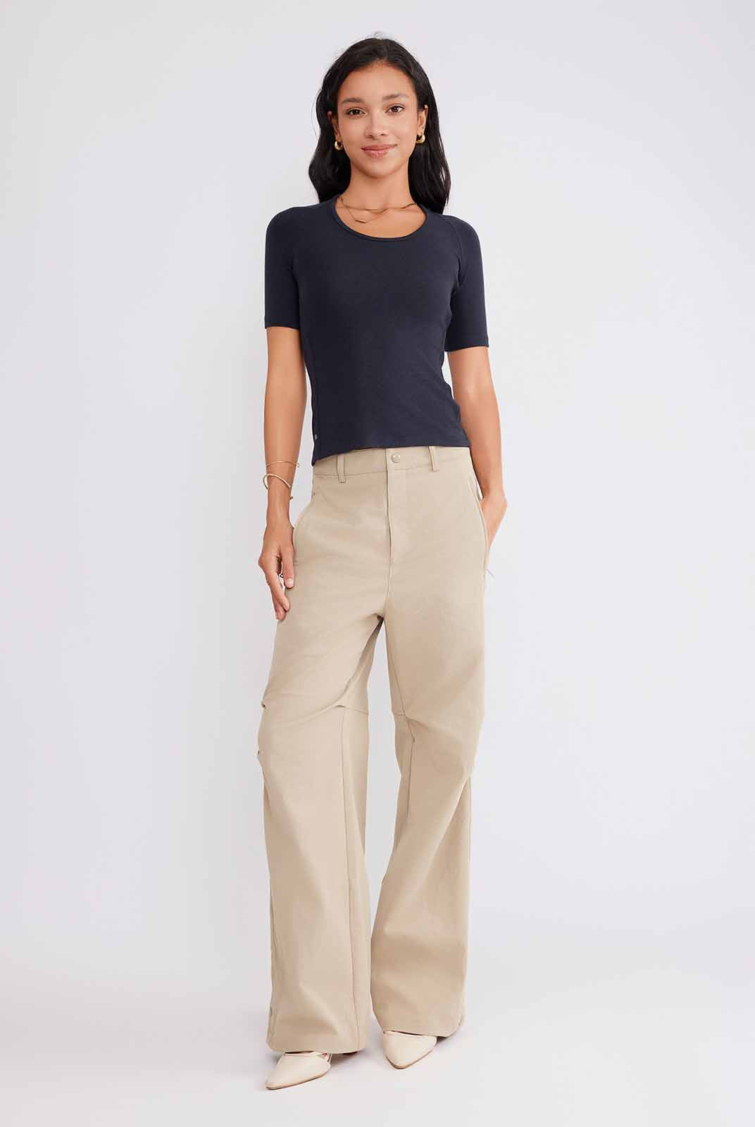 ASOBIO Wool Blend Short-Sleeve Top