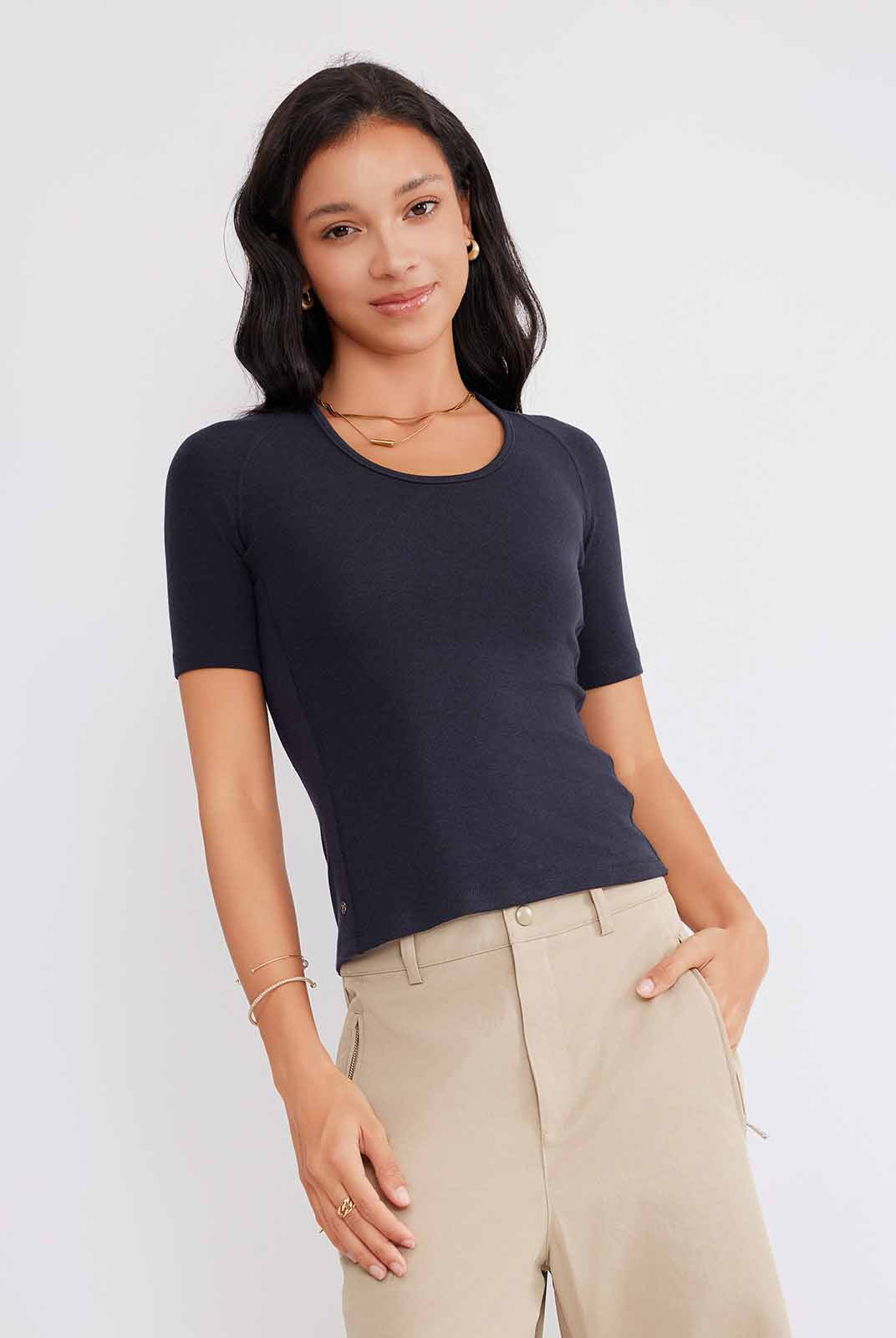 ASOBIO Wool Blend Short-Sleeve Top