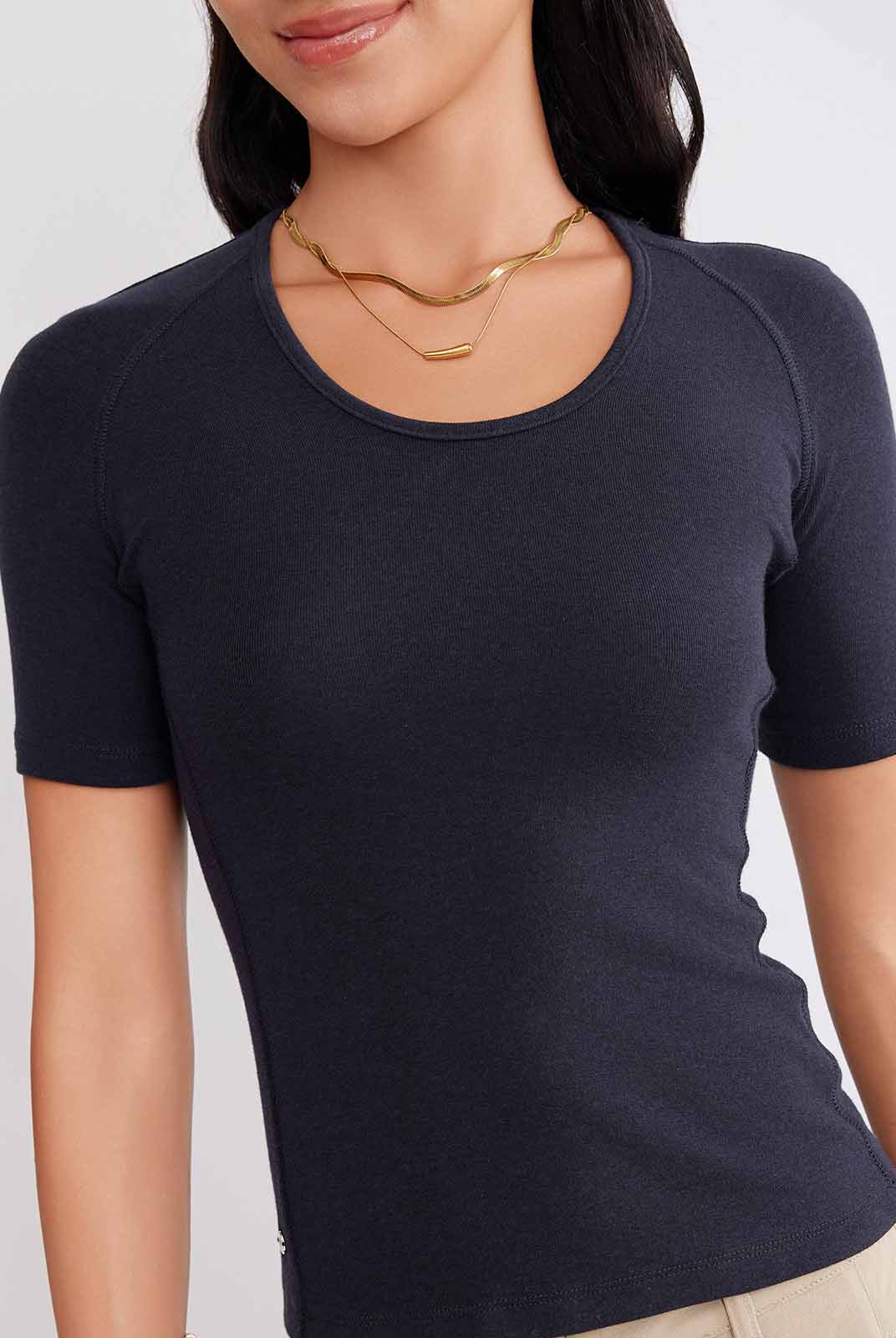 ASOBIO Wool Blend Short-Sleeve Top