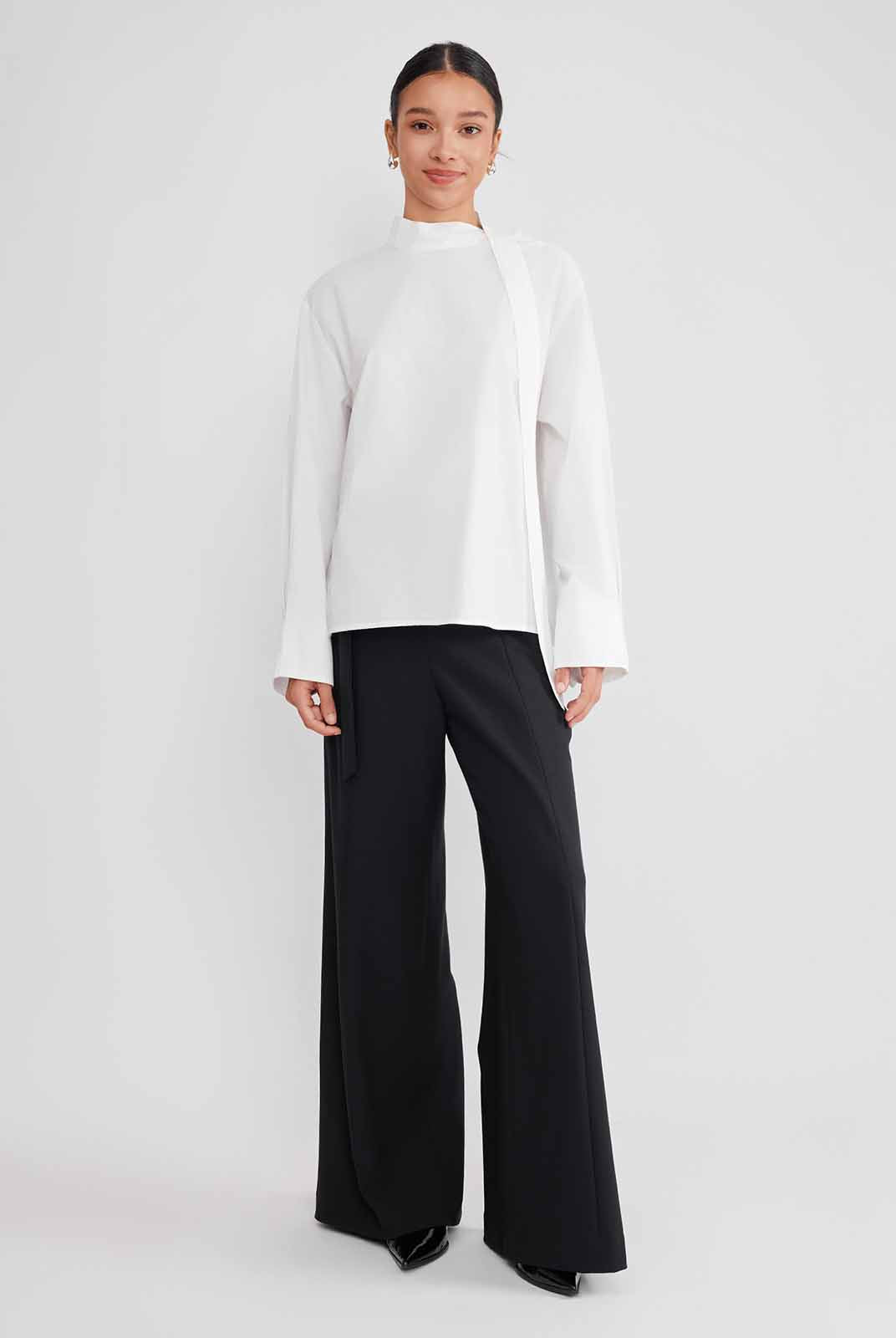 ASOBIO Button-Detail Tie-Neck Blouse