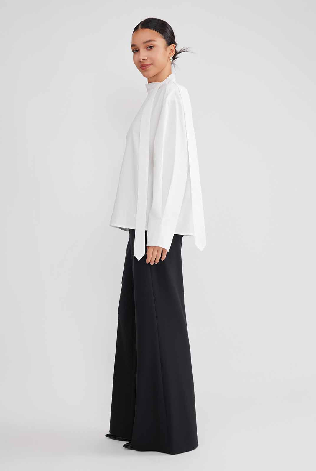 ASOBIO Button-Detail Tie-Neck Blouse