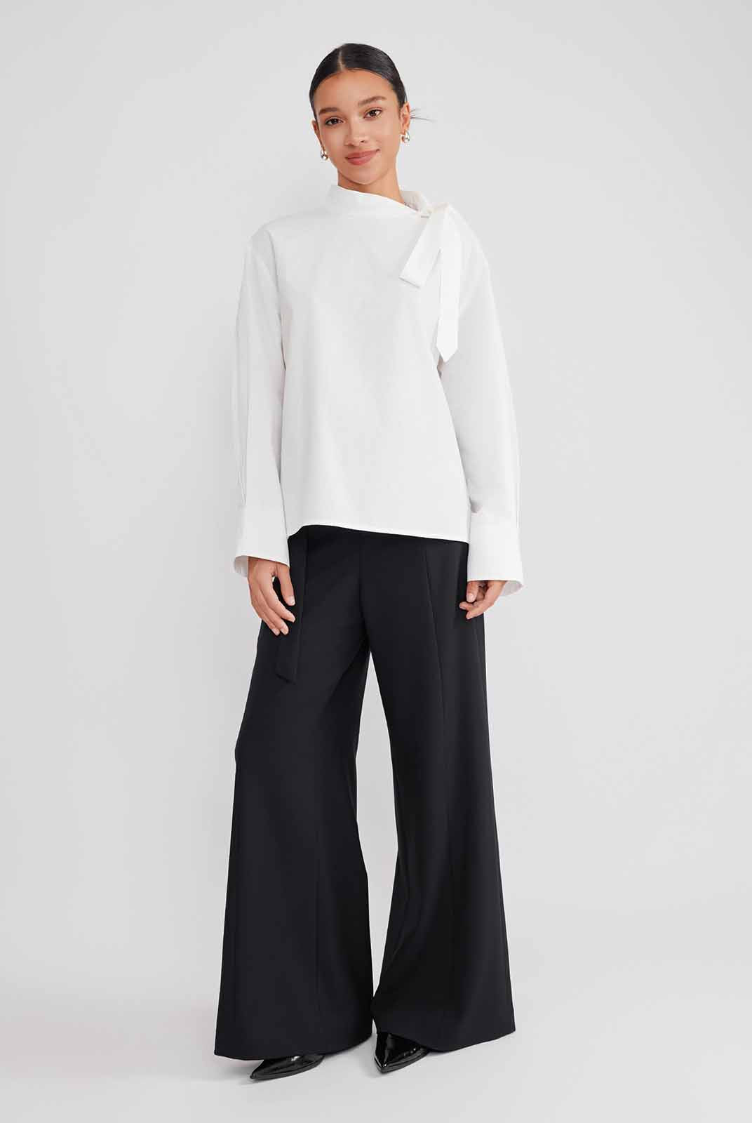 ASOBIO Button-Detail Tie-Neck Blouse