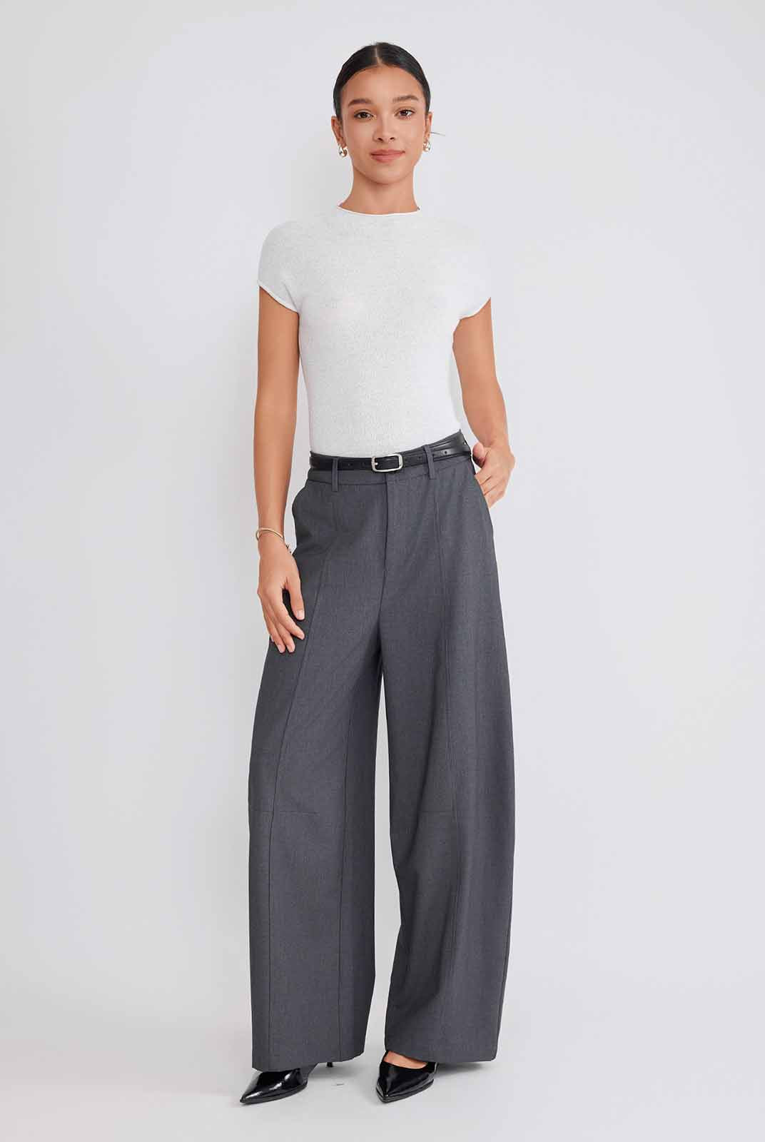 ASOBIO Wool Blend Barrel-Leg Pants
