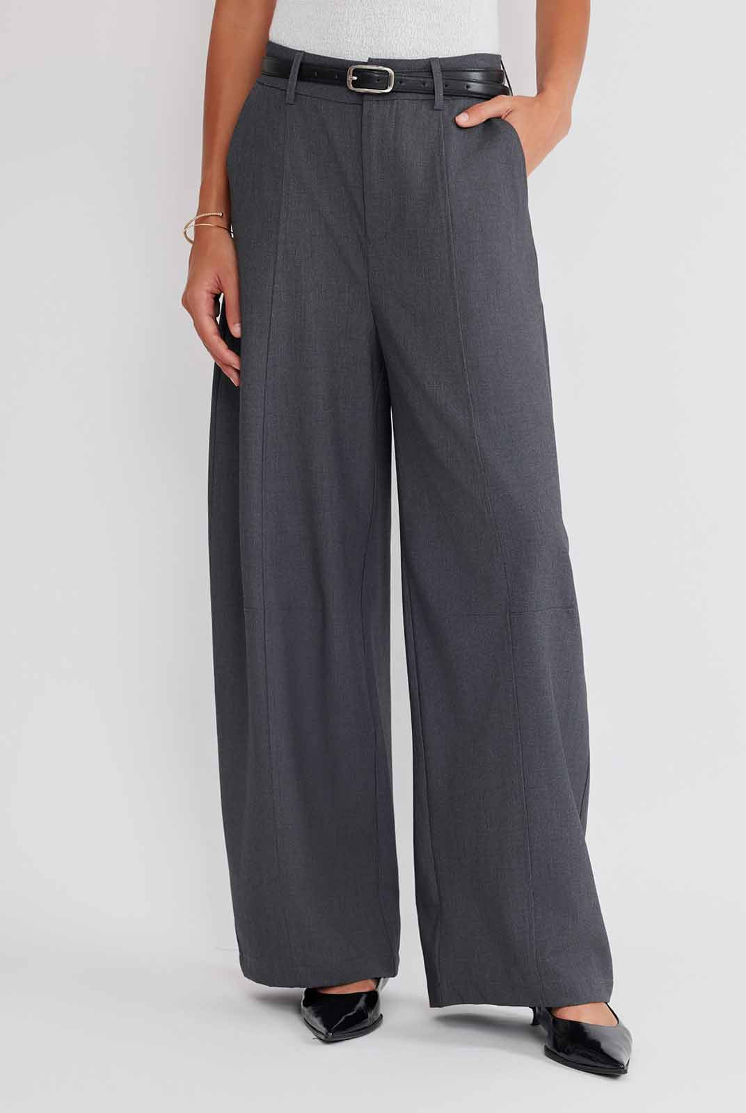 ASOBIO Wool Blend Barrel-Leg Pants