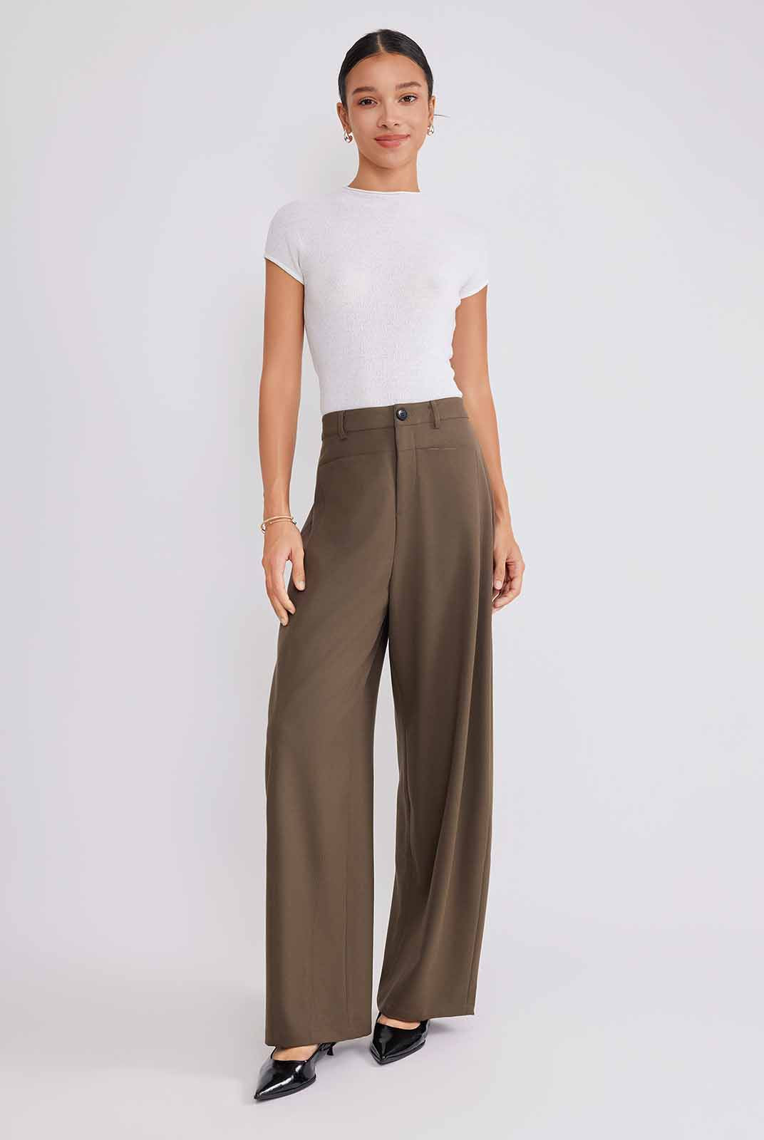 ASOBIO Flat-Waist Wide-Leg Trousers