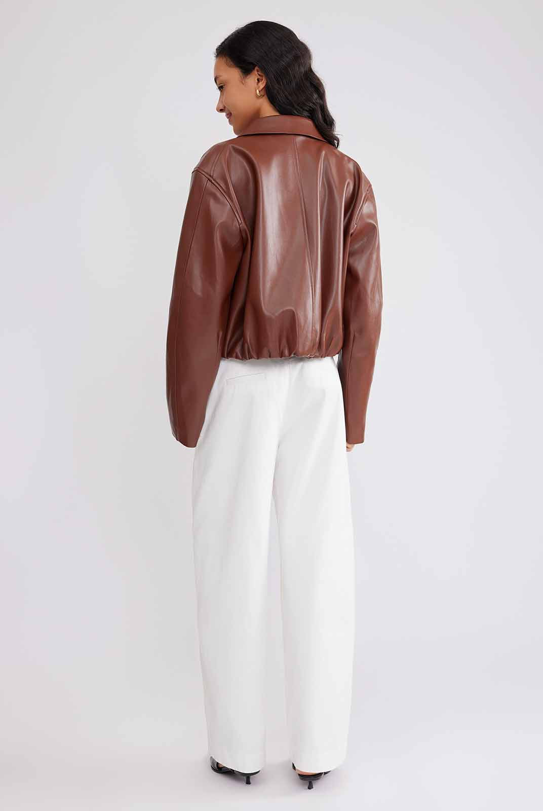 ASOBIO Cropped Faux Leather Jacket
