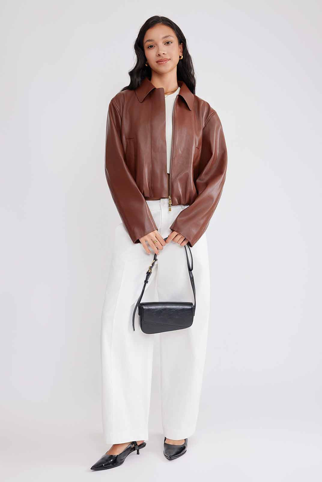 ASOBIO Cropped Faux Leather Jacket