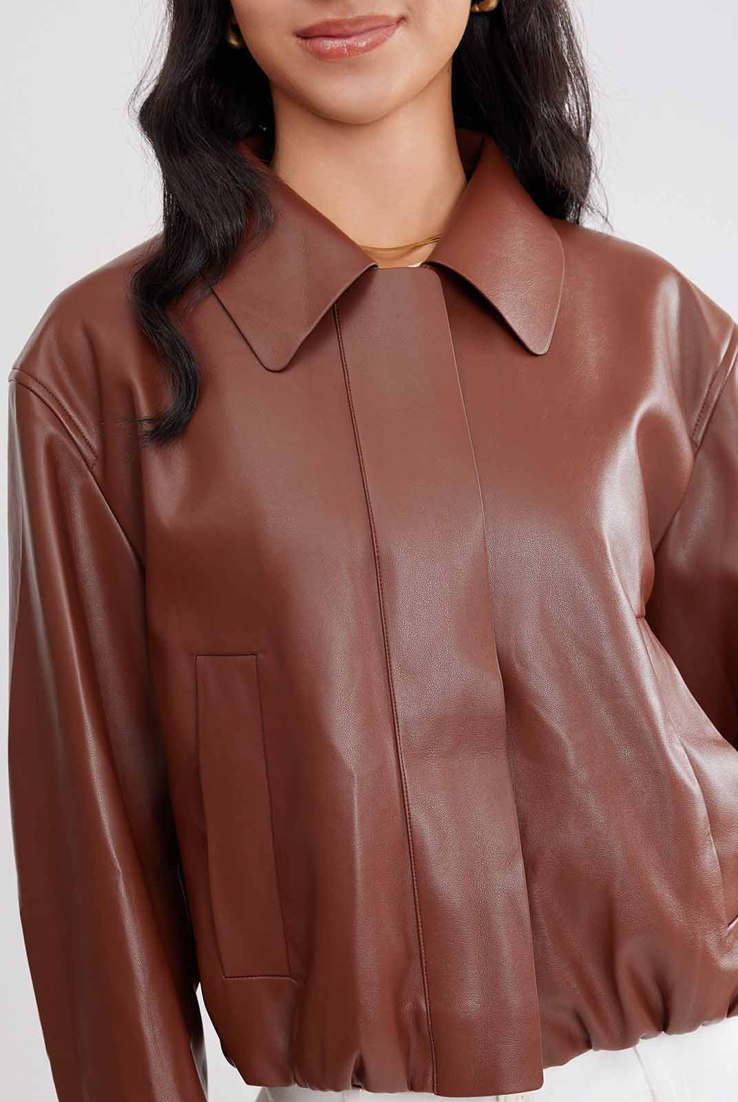 ASOBIO Cropped Faux Leather Jacket