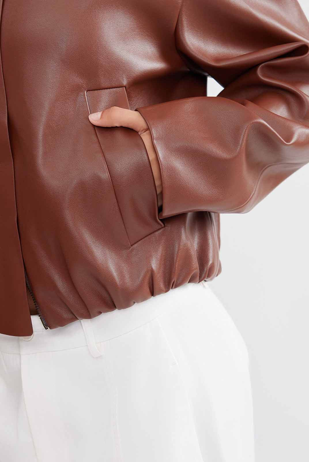 ASOBIO Cropped Faux Leather Jacket