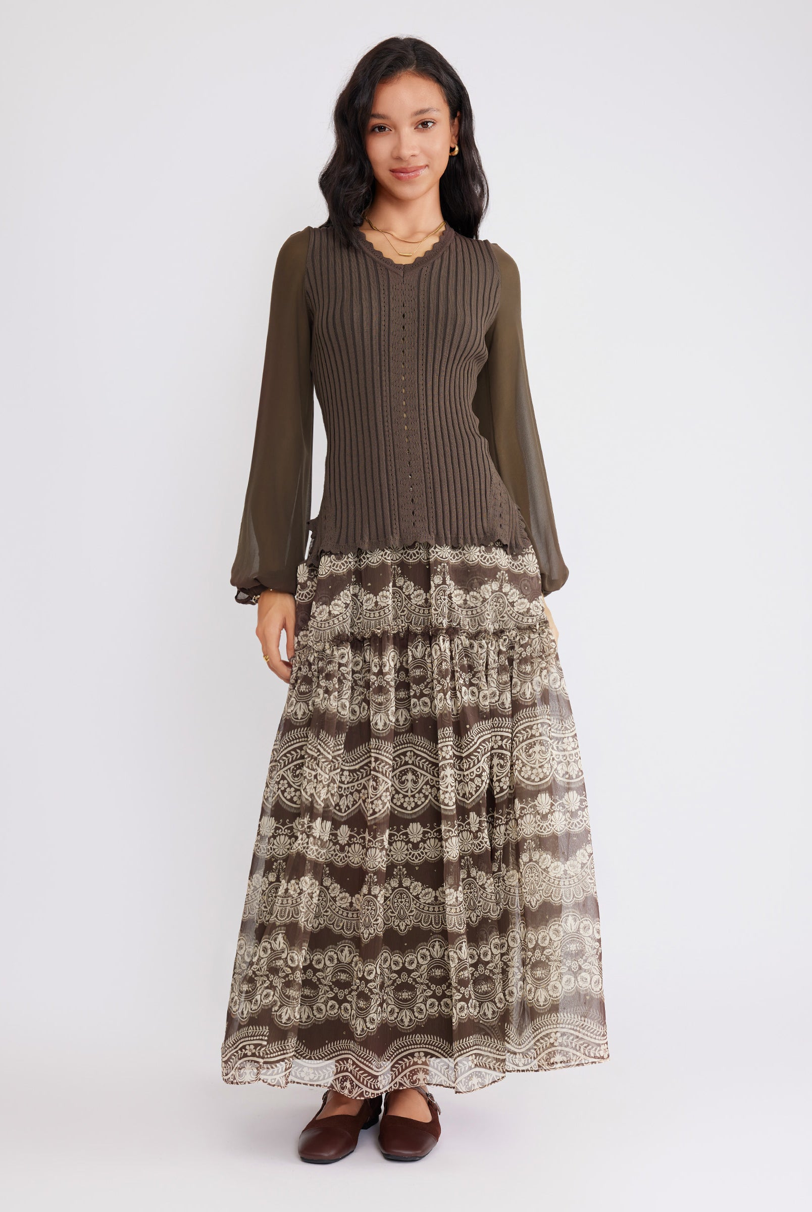 ASOBIO Knit Puff-Sleeve Top