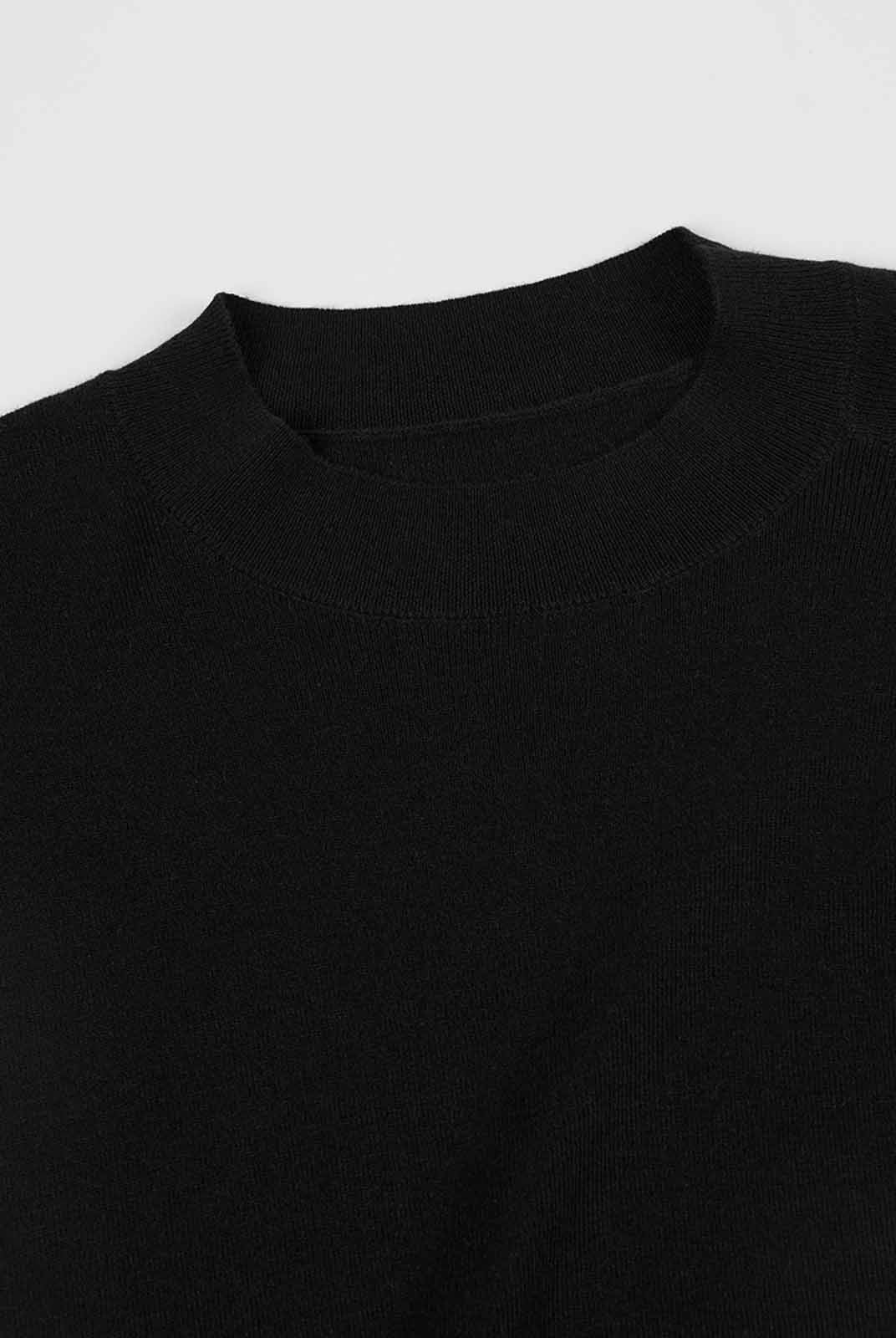 ASOBIO Wool Blend Pleated Shoulder Knit Top