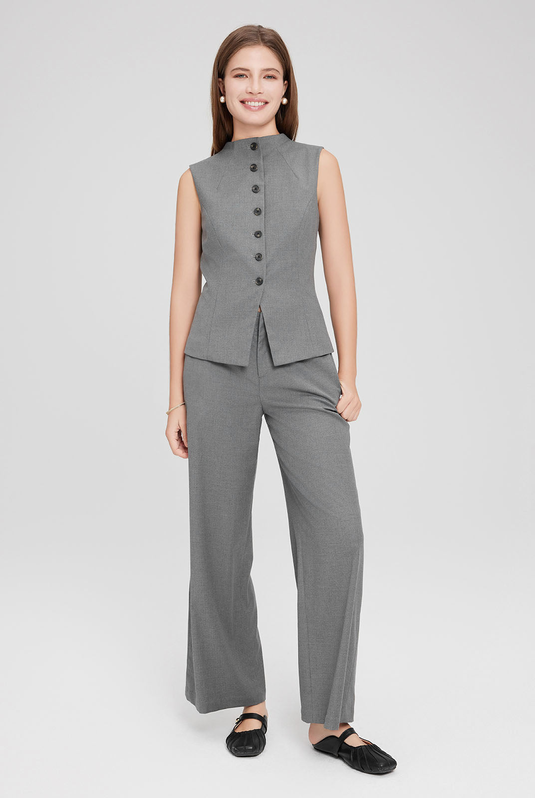 ASOBIO Wool Blend Sleeveless Mockneck Vest