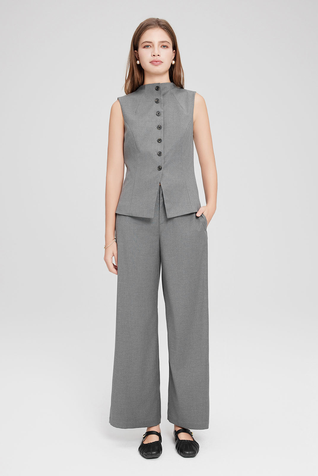 ASOBIO Wool Blend Sleeveless Mockneck Vest