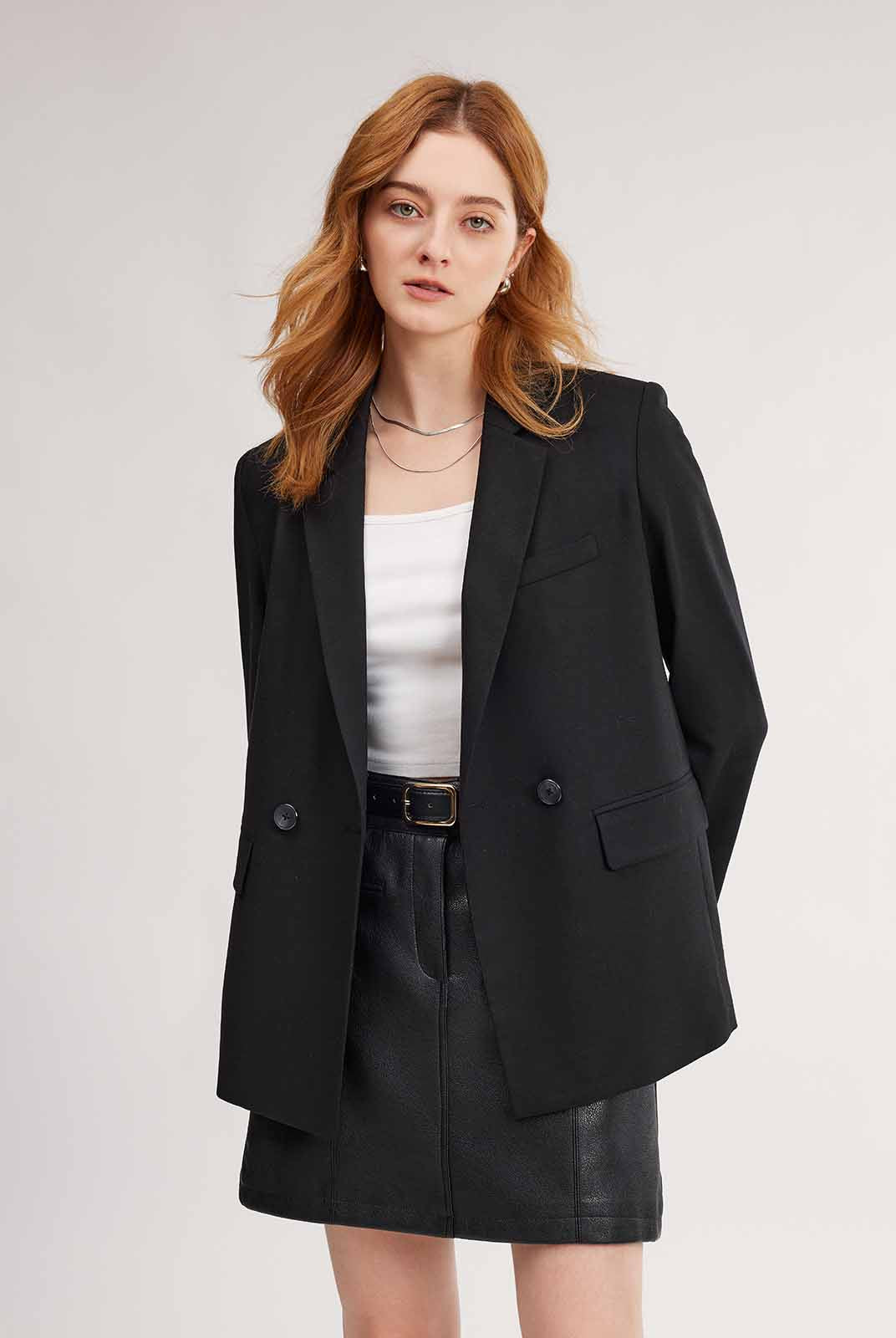 ASOBIO Double-Breasted Wool Blend Blazer