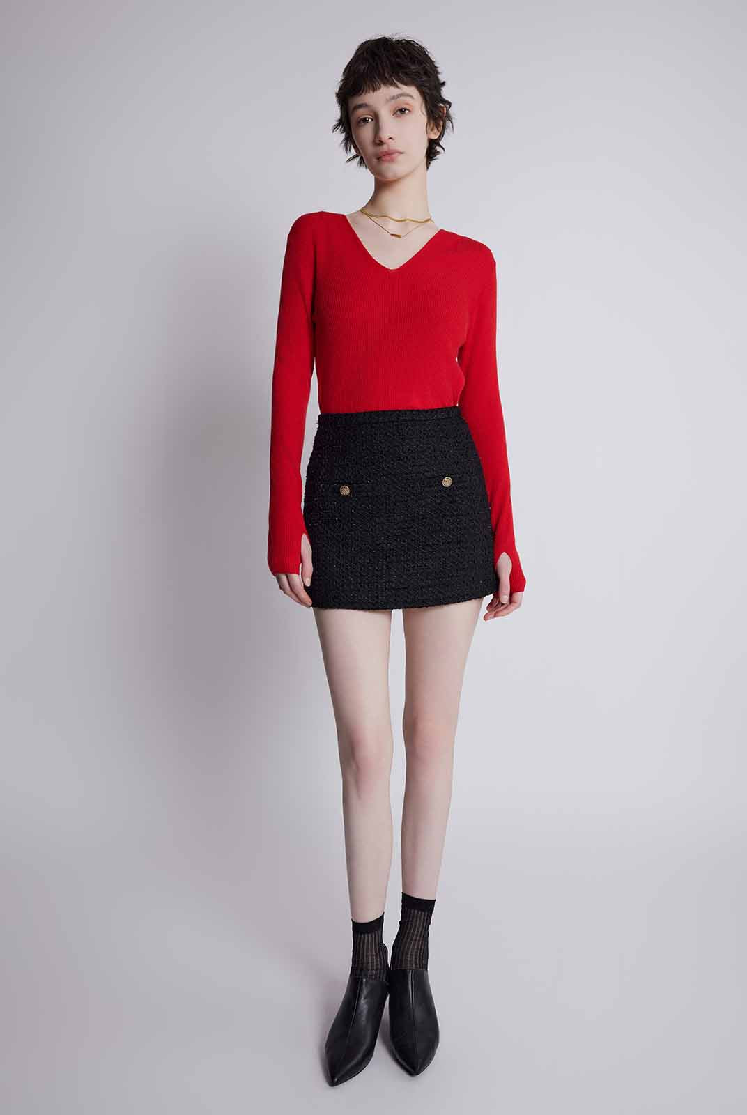 Lightweight merino V-Neck Ribbed Wool Knit Top