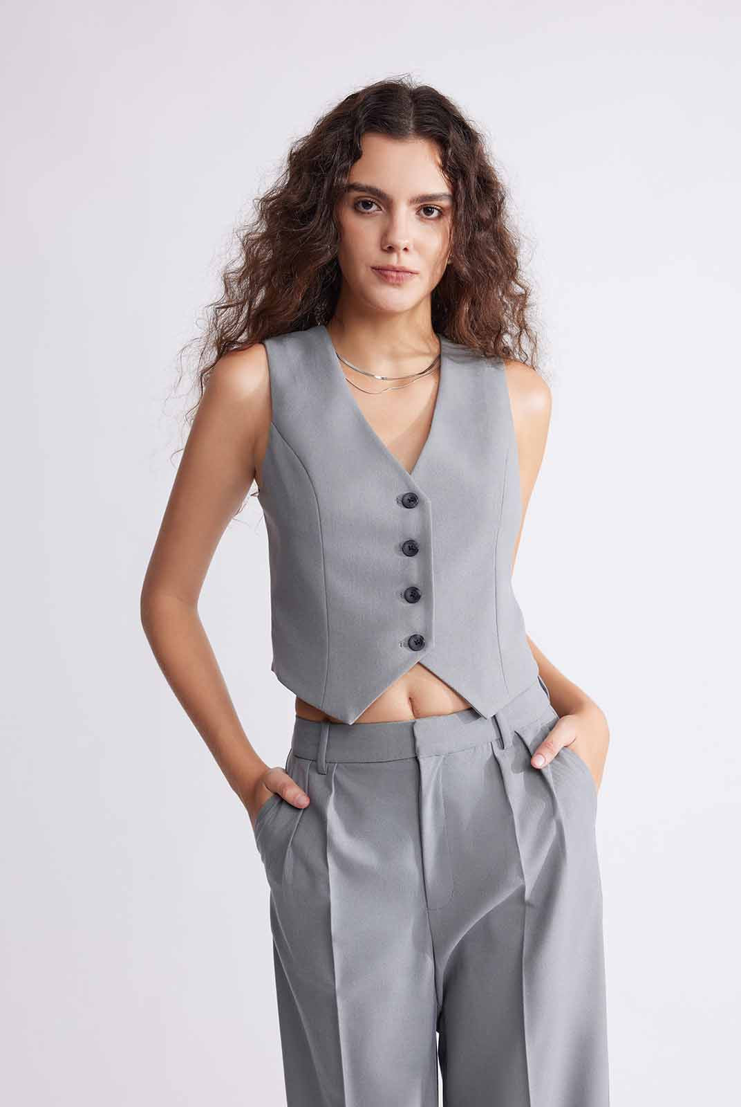 ASOBIO Slim-Fit Wool Blend Button-Up Suit Vest