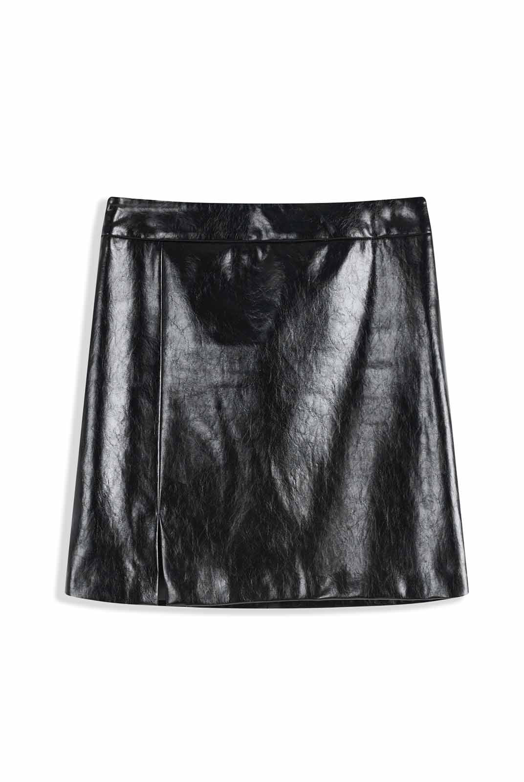 ASOBIO Mid-High Waisted Stretch Leather Mini Skirt