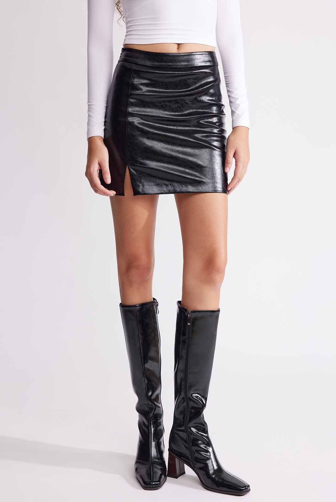 ASOBIO Mid-High Waisted Stretch Leather Mini Skirt
