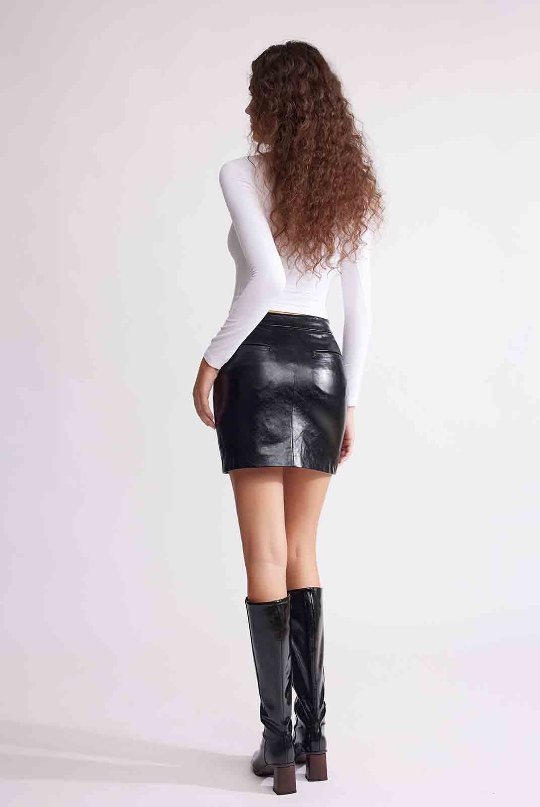 ASOBIO Mid-High Waisted Stretch Leather Mini Skirt
