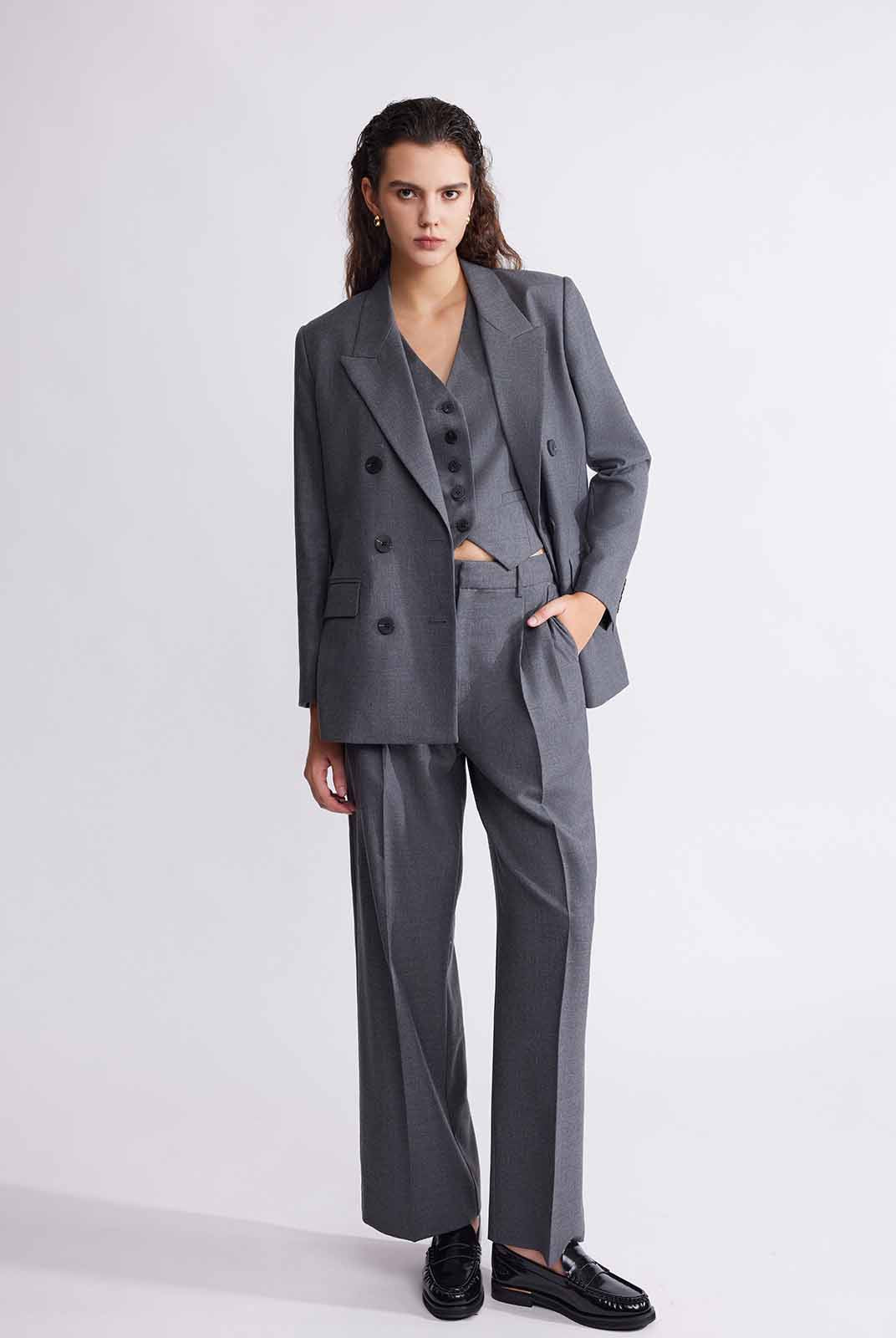 ASOBIO Wool Blend Mid-Rise Pleated Wide-Leg Trousers