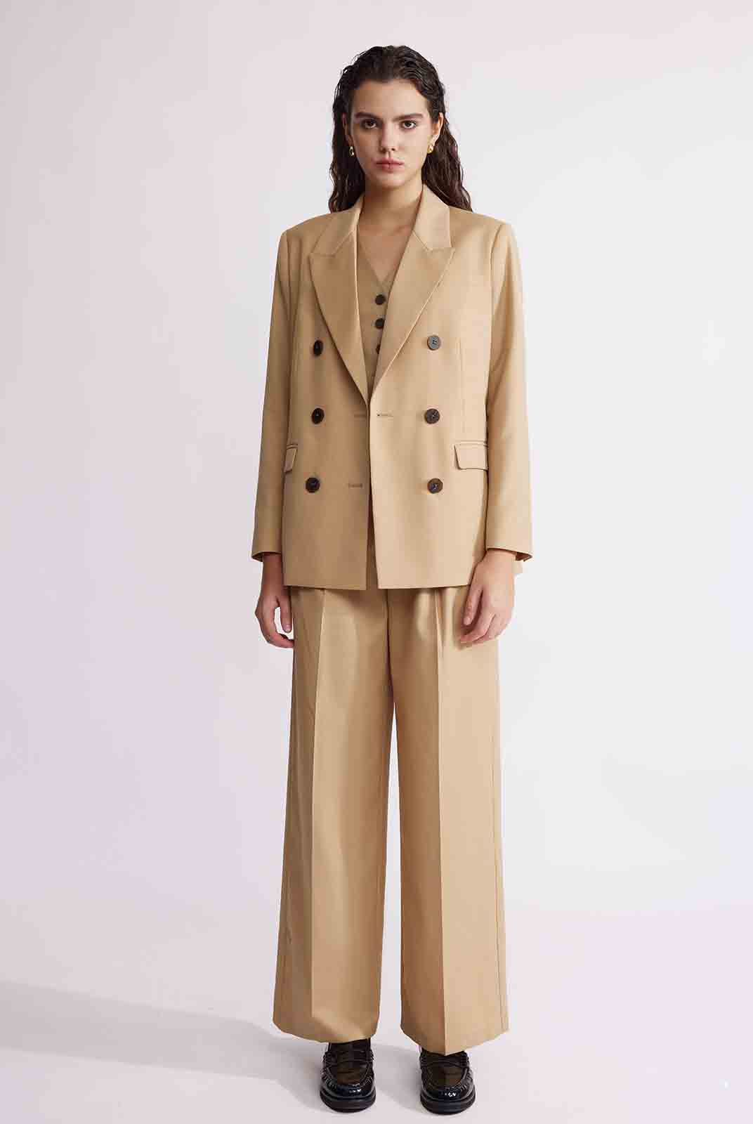 ASOBIO Wool Blend Mid-Rise Pleated Wide-Leg Trousers