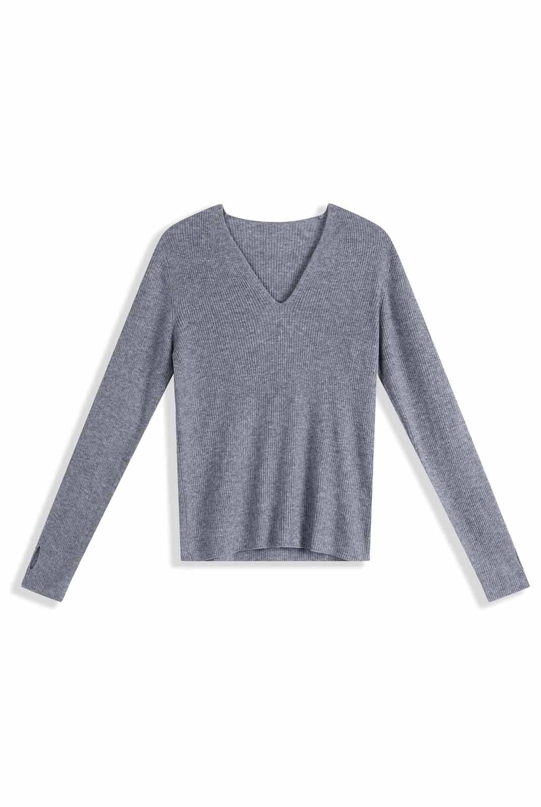 Lightweight merino V-Neck Ribbed Wool Knit Top