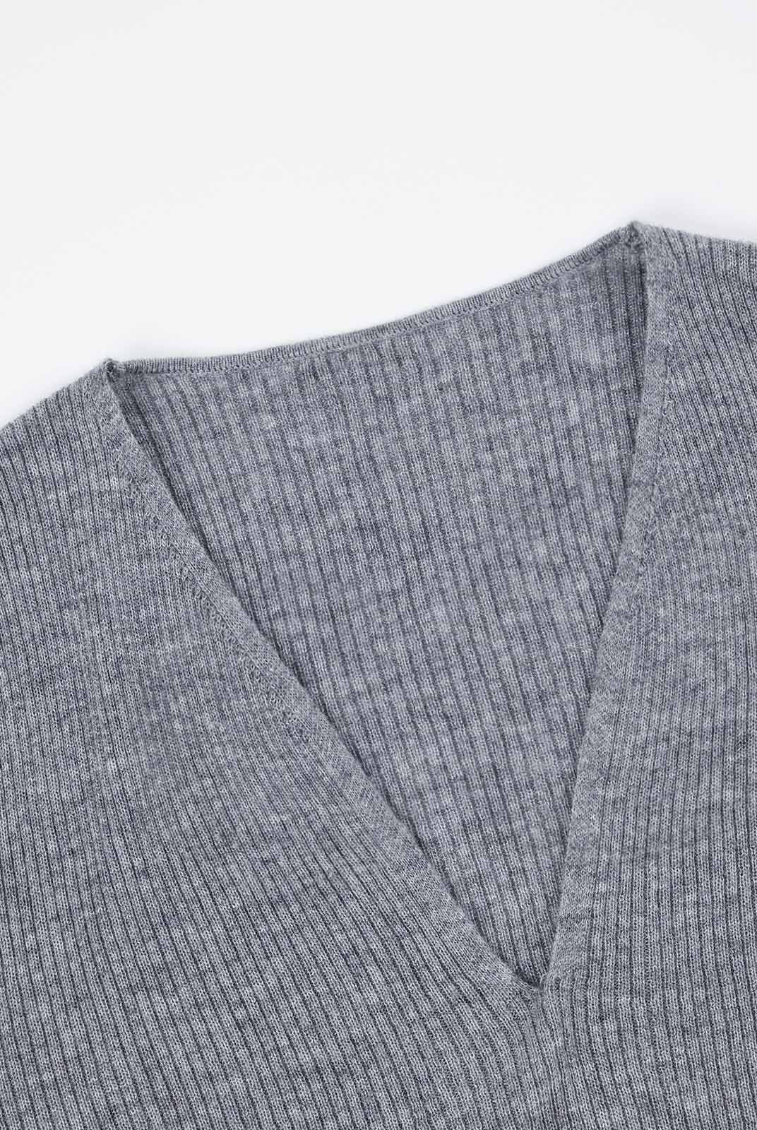 Lightweight merino V-Neck Ribbed Wool Knit Top