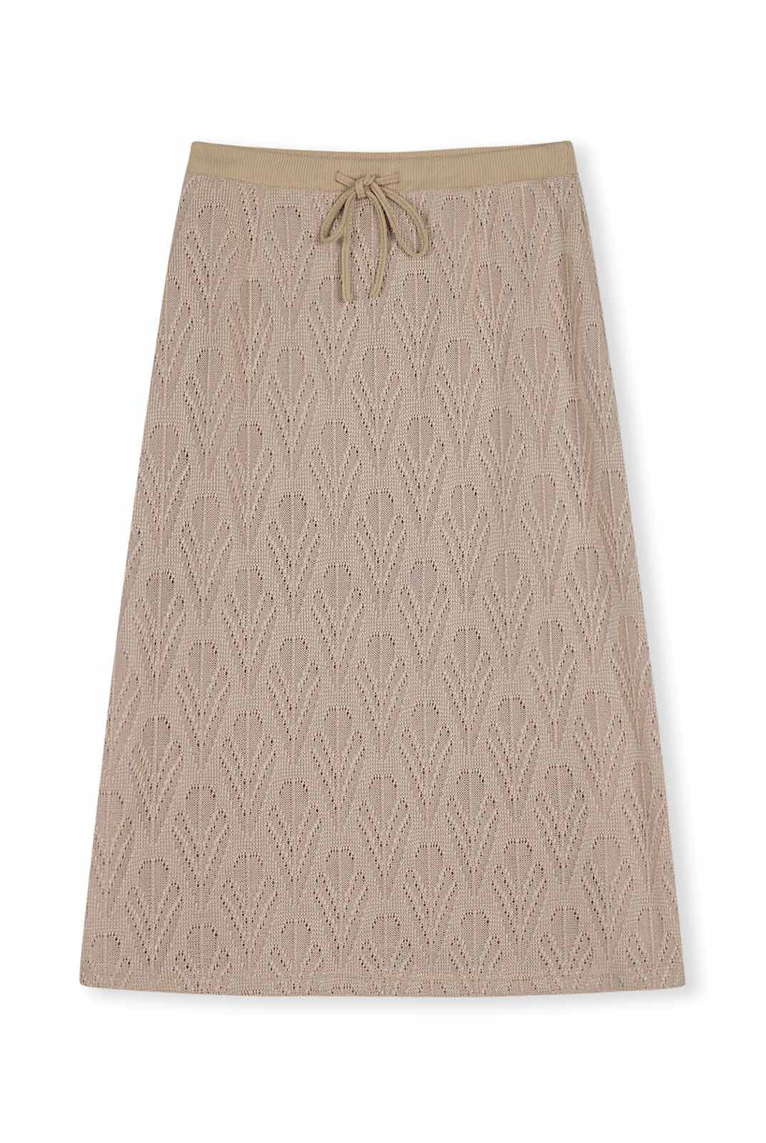 Ribbed waist hollow A-line knit skirt