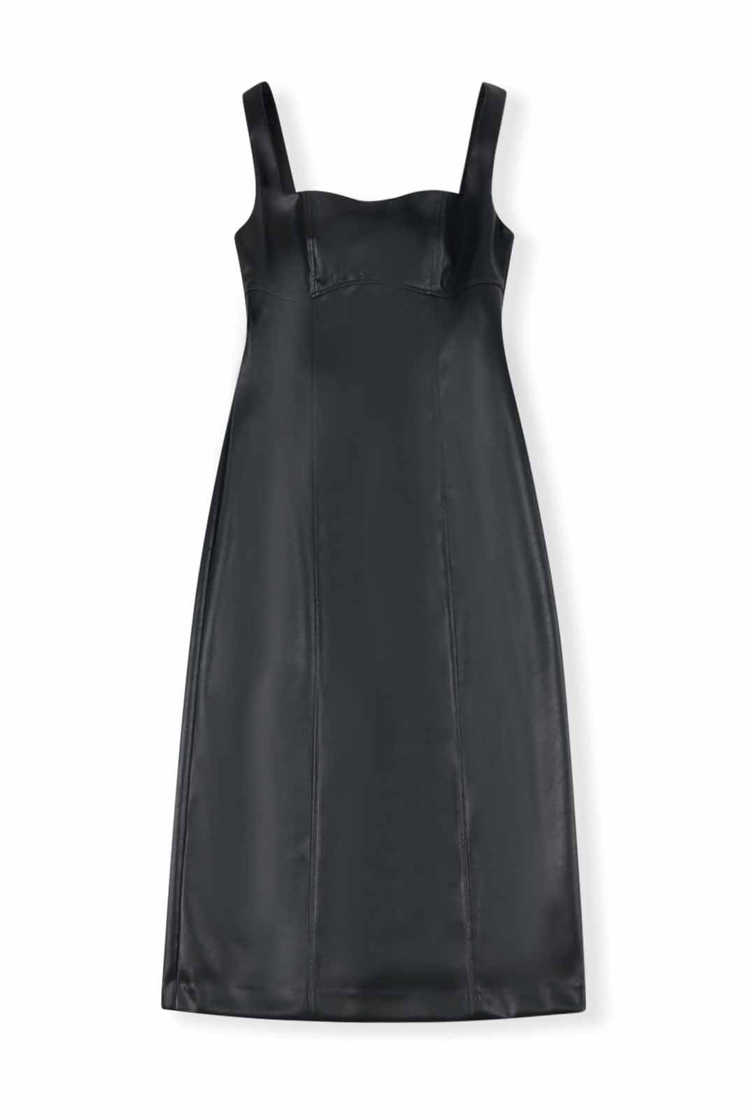 ASOBIO Square Neck Faux Leather Midi Dress