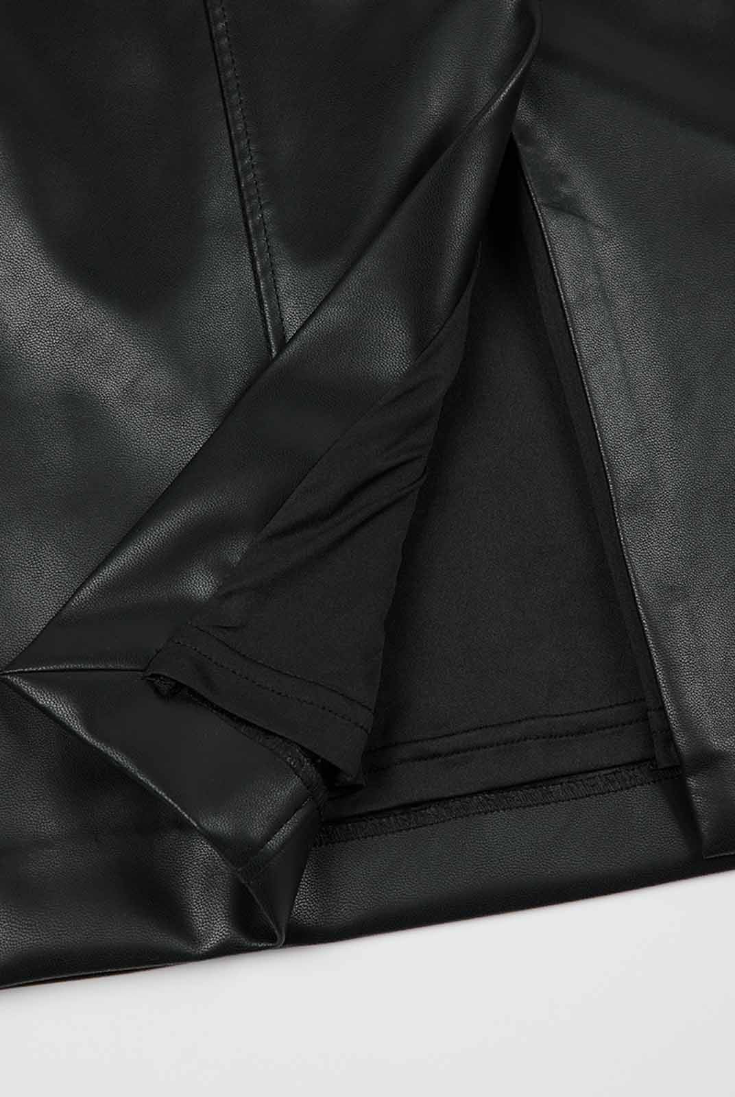 ASOBIO Square Neck Faux Leather Midi Dress