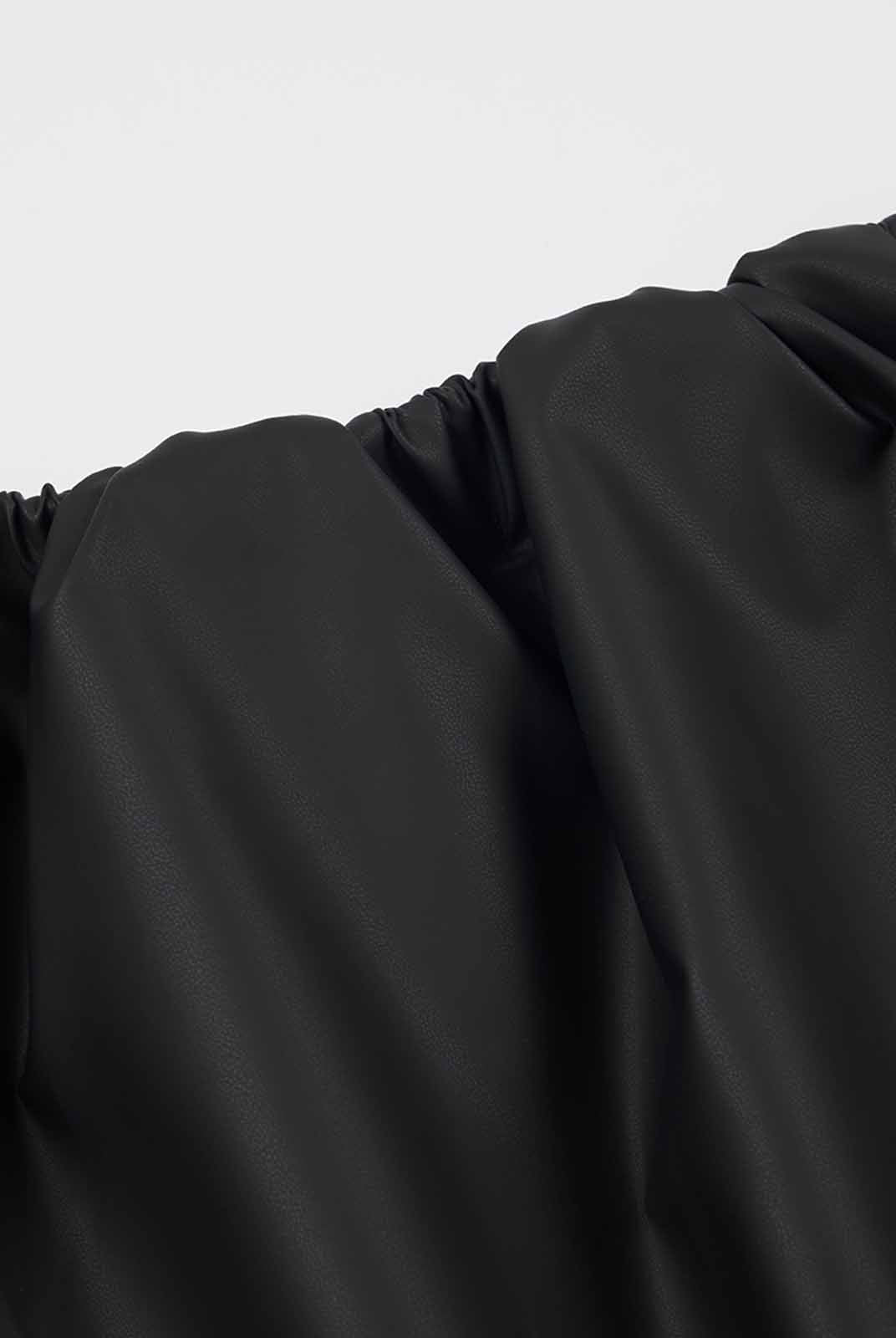 ASOBIO Faux Leather Bubble Hem Mini Skort