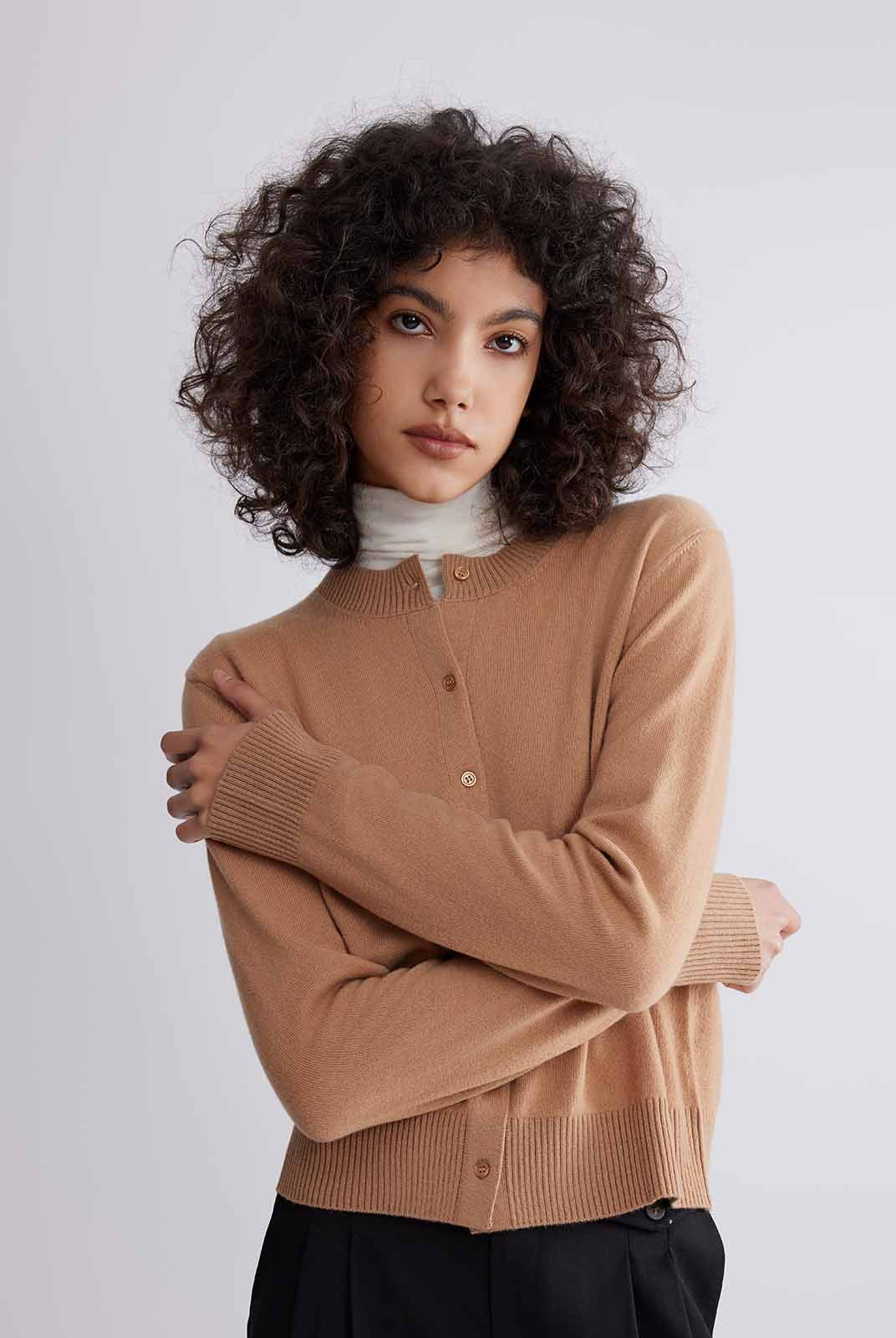 Lightweight 100% Wool Crewneck Cardigan