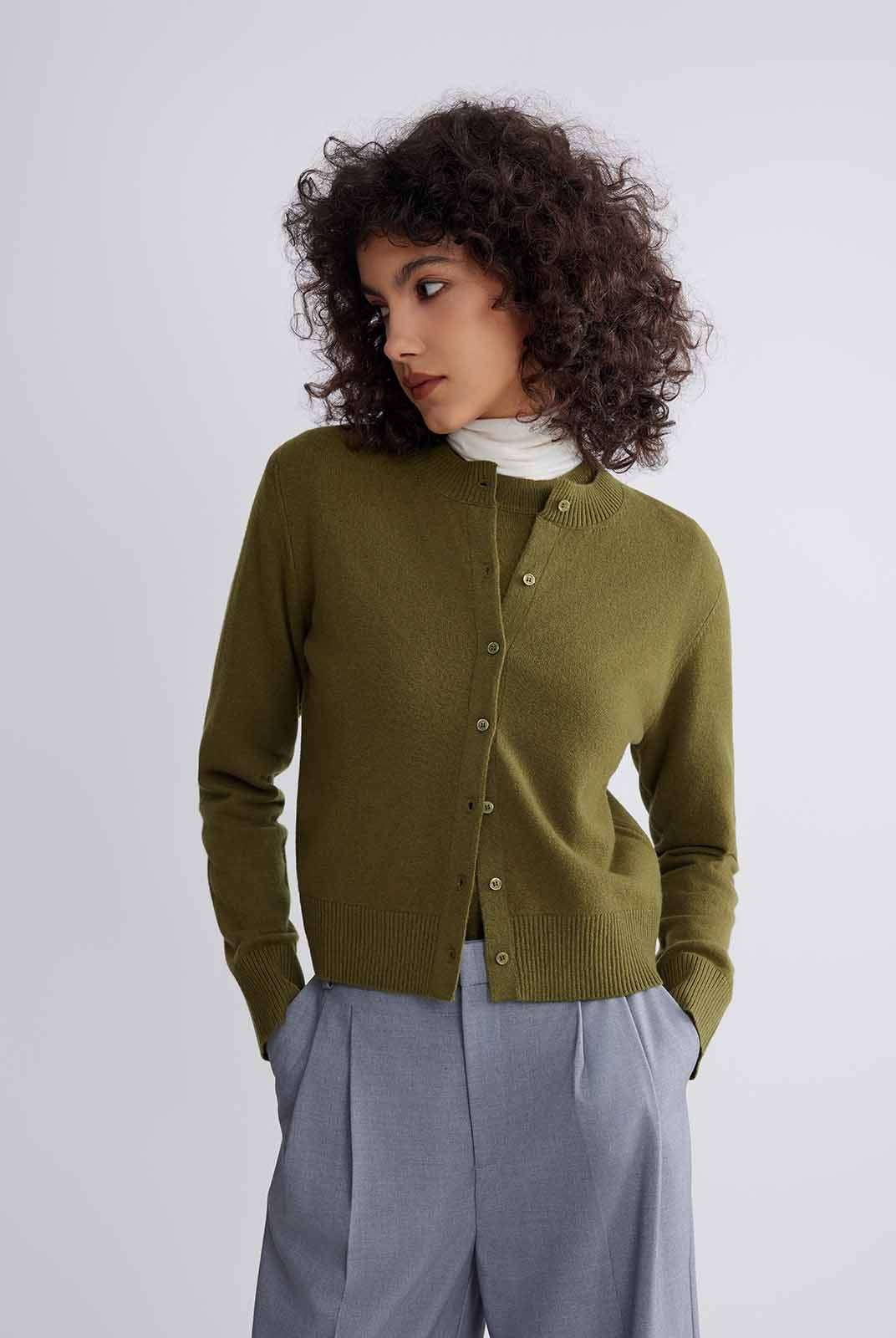 Lightweight 100% Wool Crewneck Cardigan