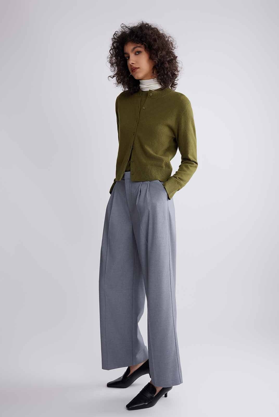 Lightweight 100% Wool Crewneck Cardigan