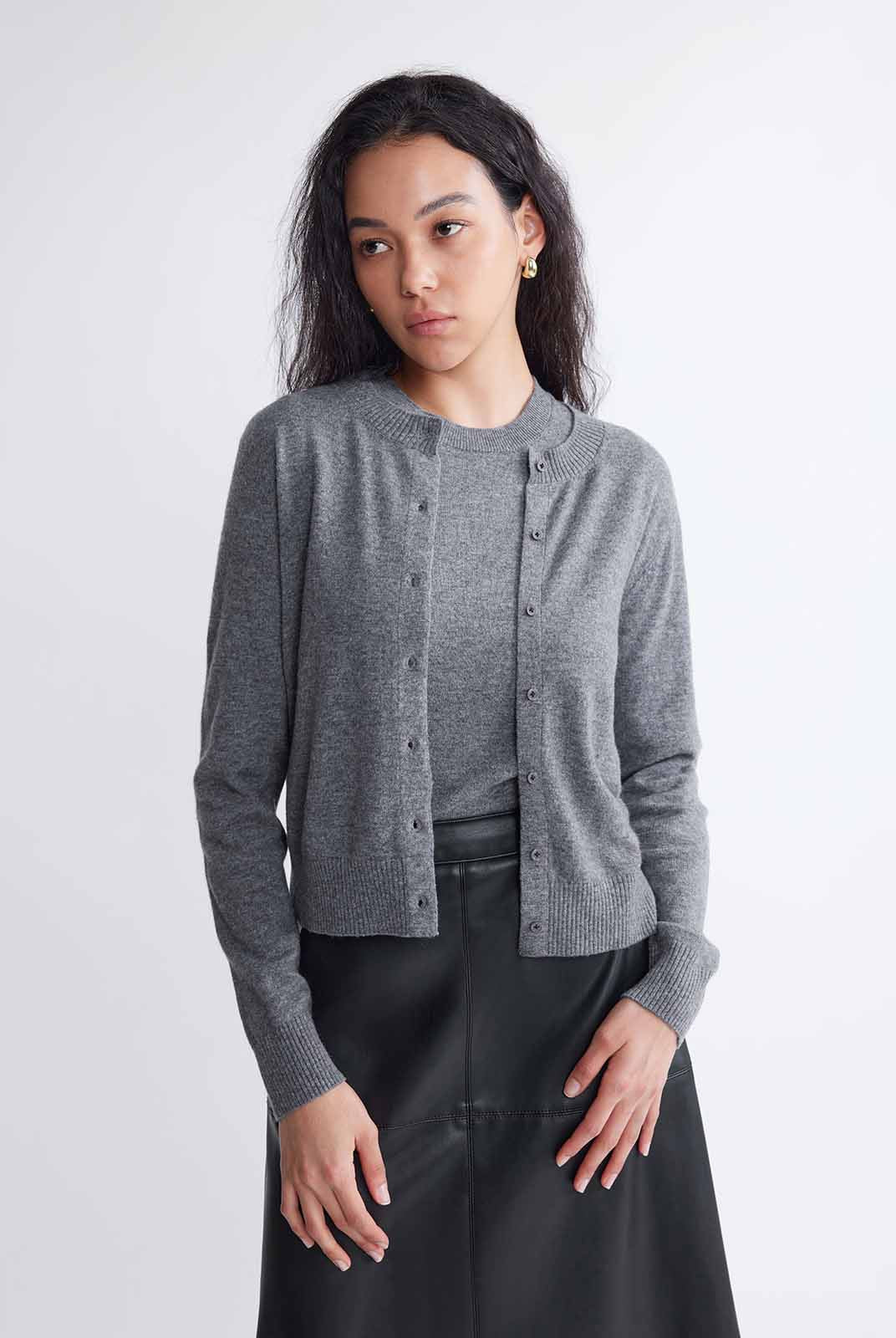 Lightweight 100% Wool Crewneck Cardigan