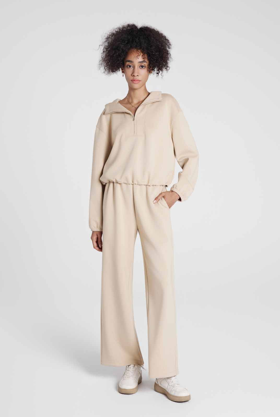 Cozy Drop Shoulder Half-Zip Pullover Hoodie