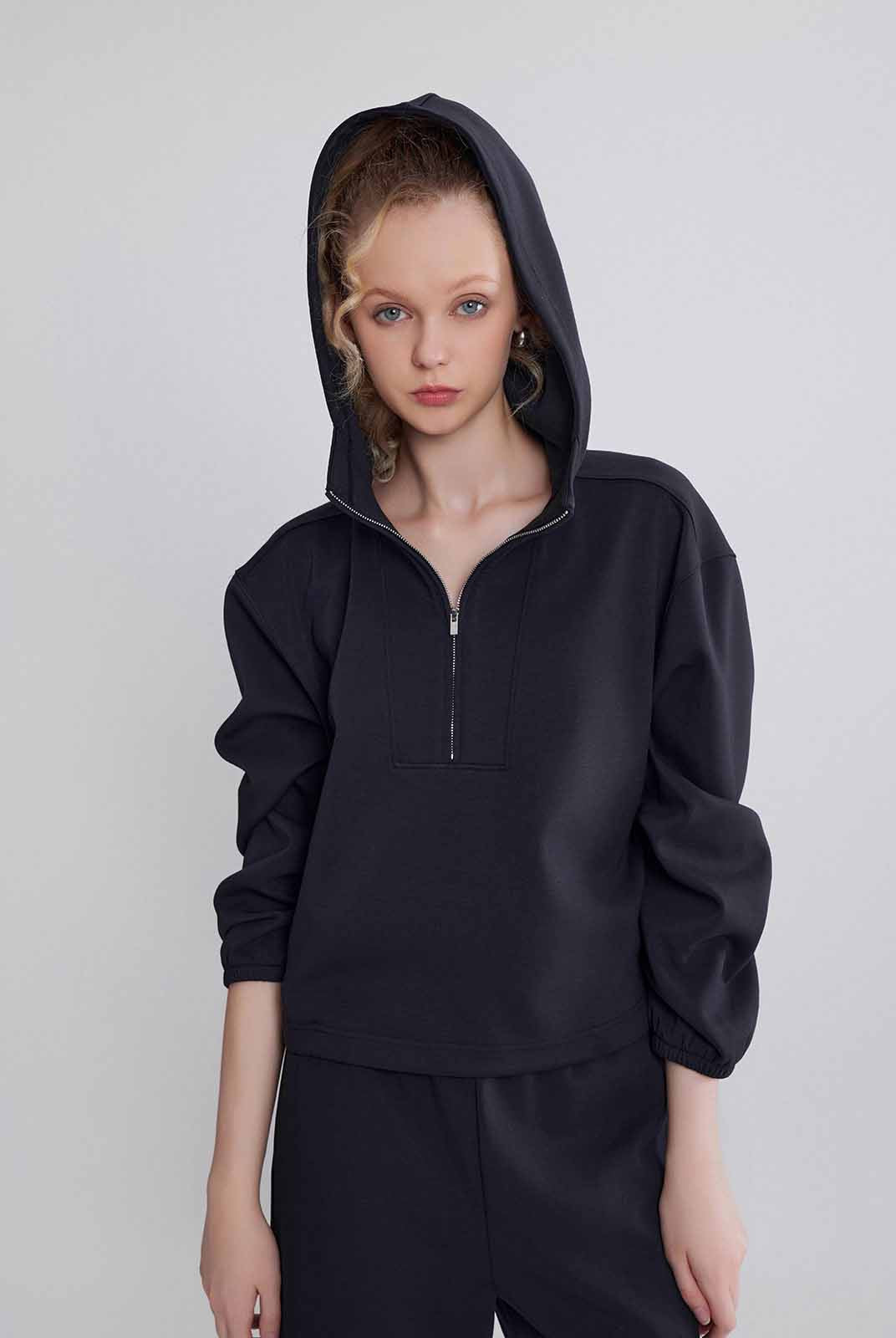 Cozy Drop Shoulder Half-Zip Pullover Hoodie