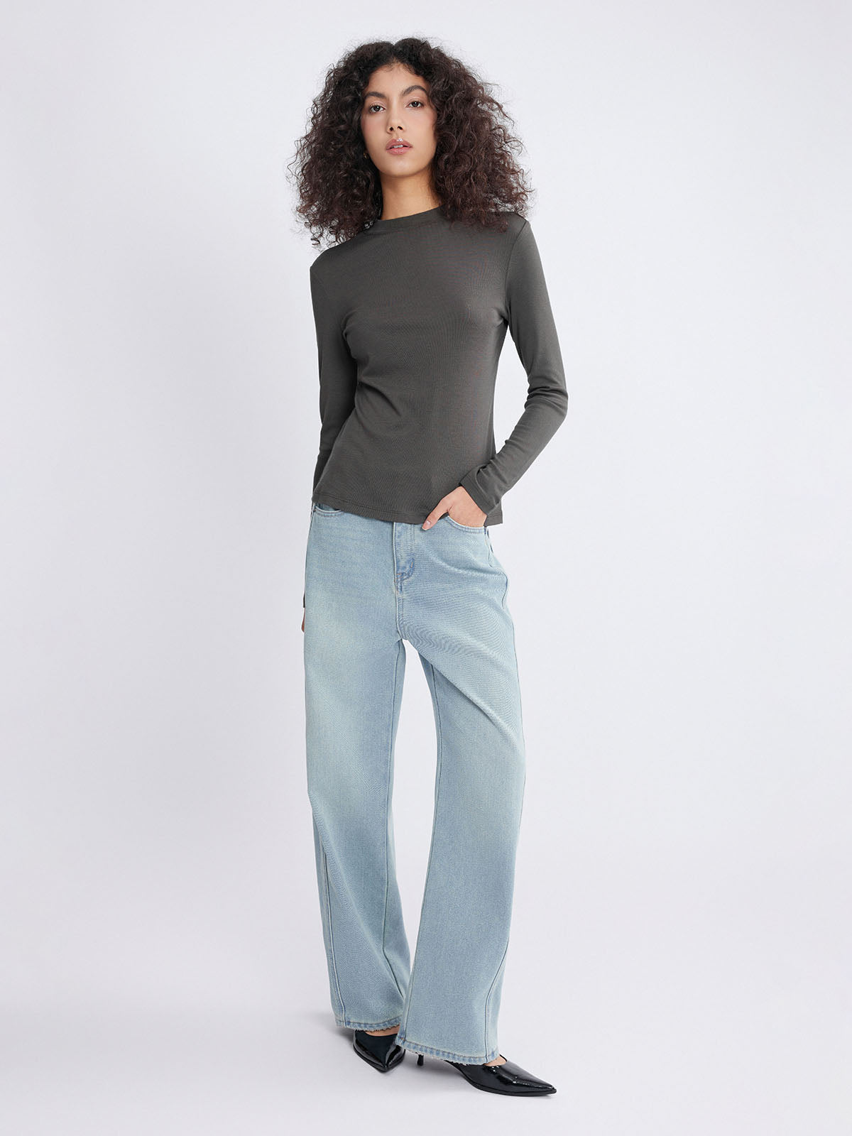 ASOBIO Wool-Blend Half-Turtleneck Top