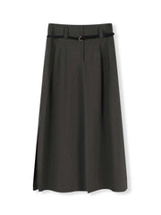 ASOBIO High-Waisted Linen A-Line Front-Slit Midi Skirt