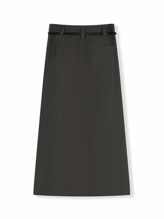 ASOBIO High-Waisted Linen A-Line Front-Slit Midi Skirt