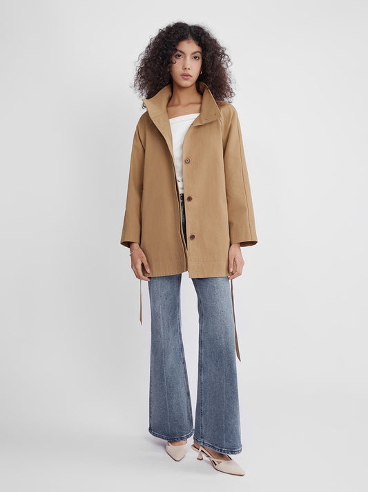 ASOBIO Stand Collar Belted Trench Coat