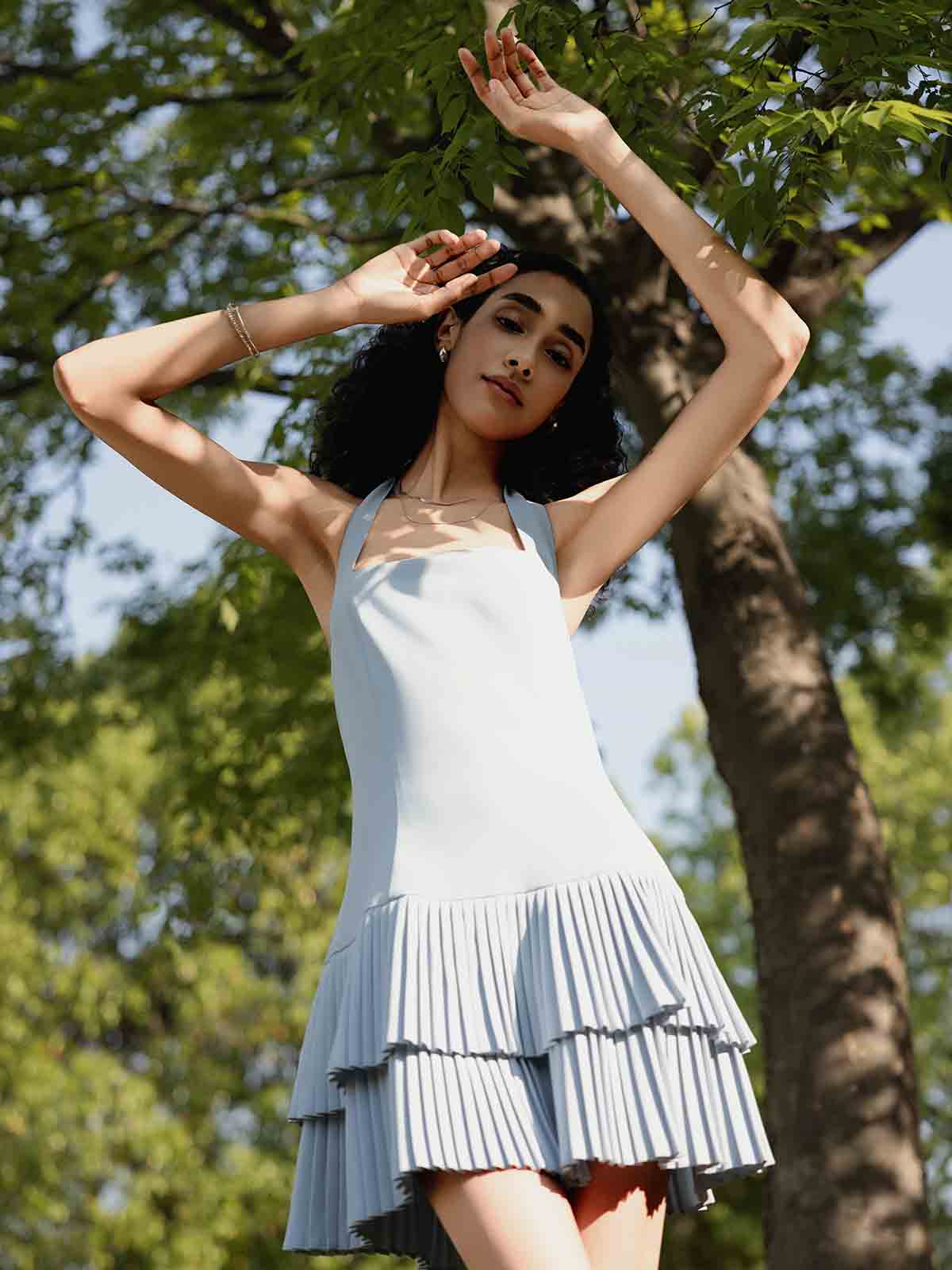 Halterneck Pleated Mini Dress