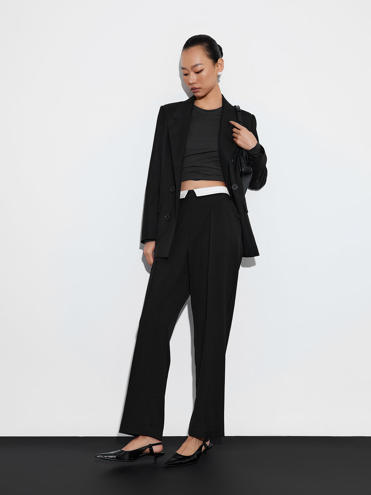 Contrast Trim Straight-Leg Casual Trousers