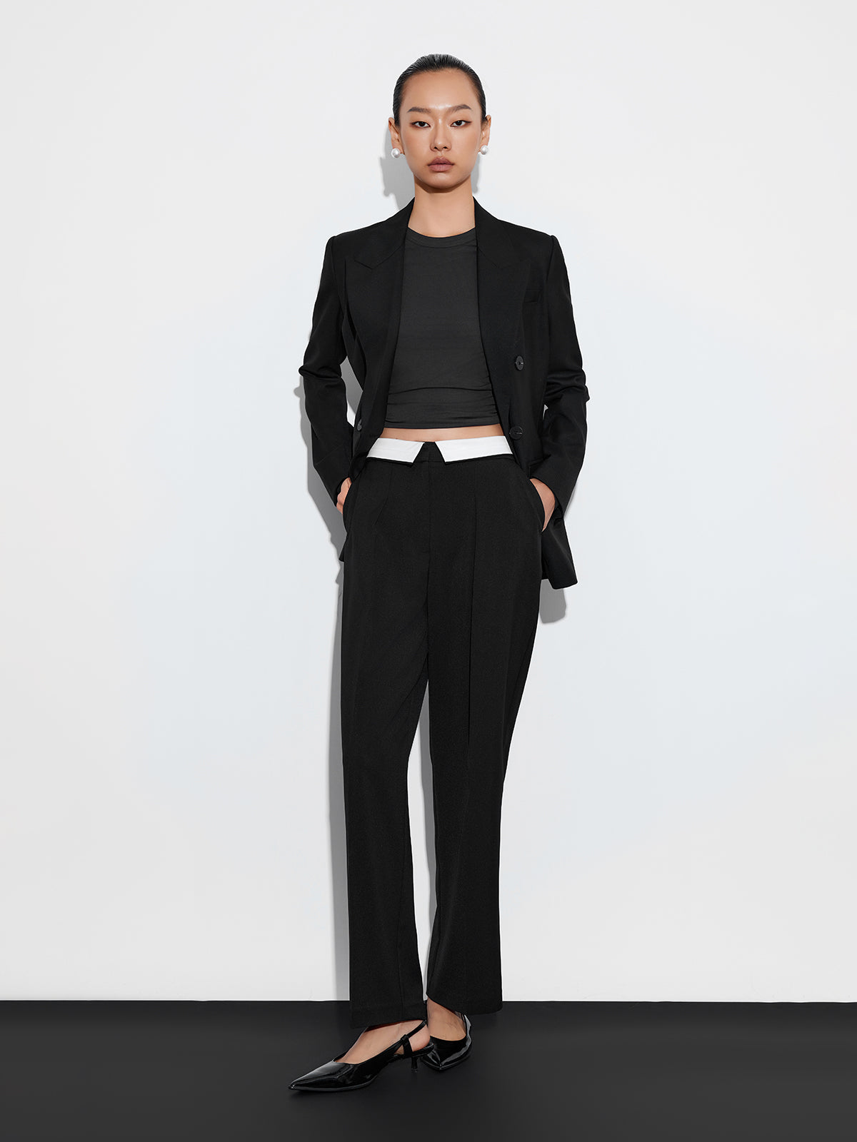 Contrast Trim Straight-Leg Casual Trousers