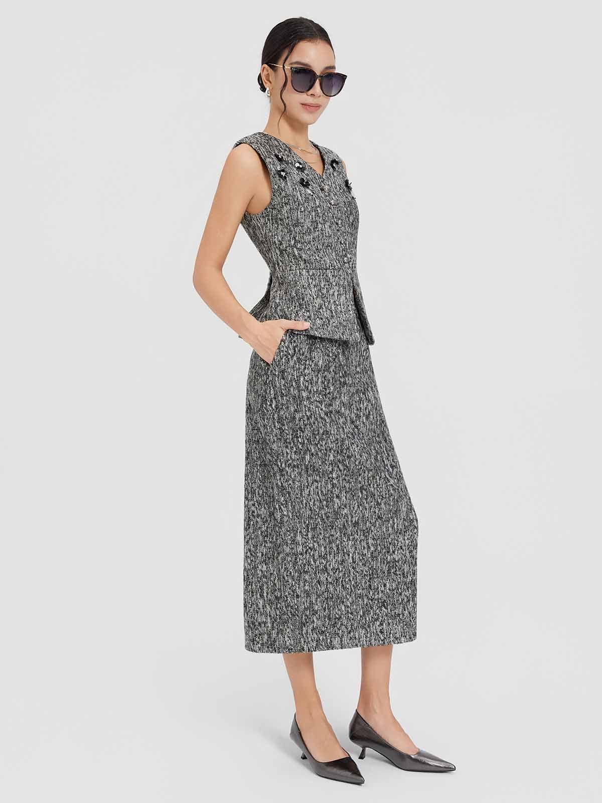 ASOBIO Tweed V-Neck Vest