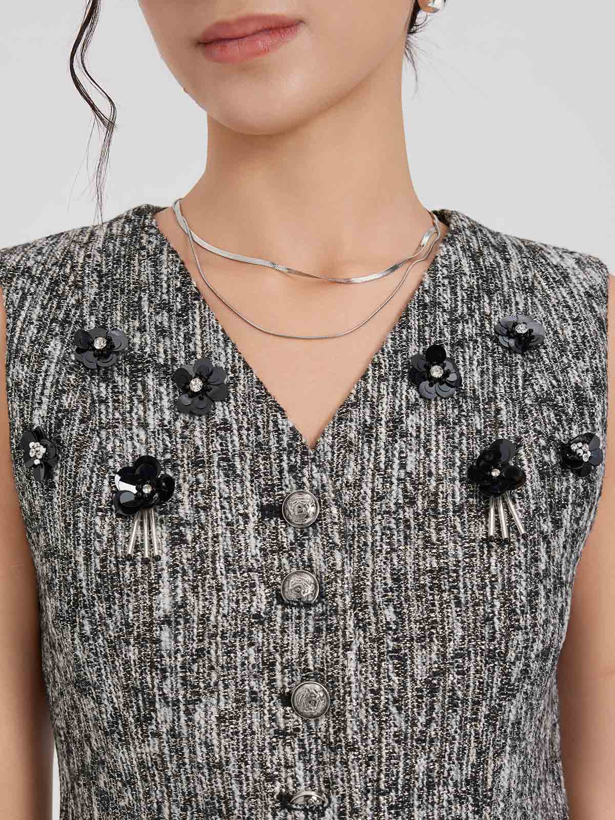 ASOBIO Tweed V-Neck Vest