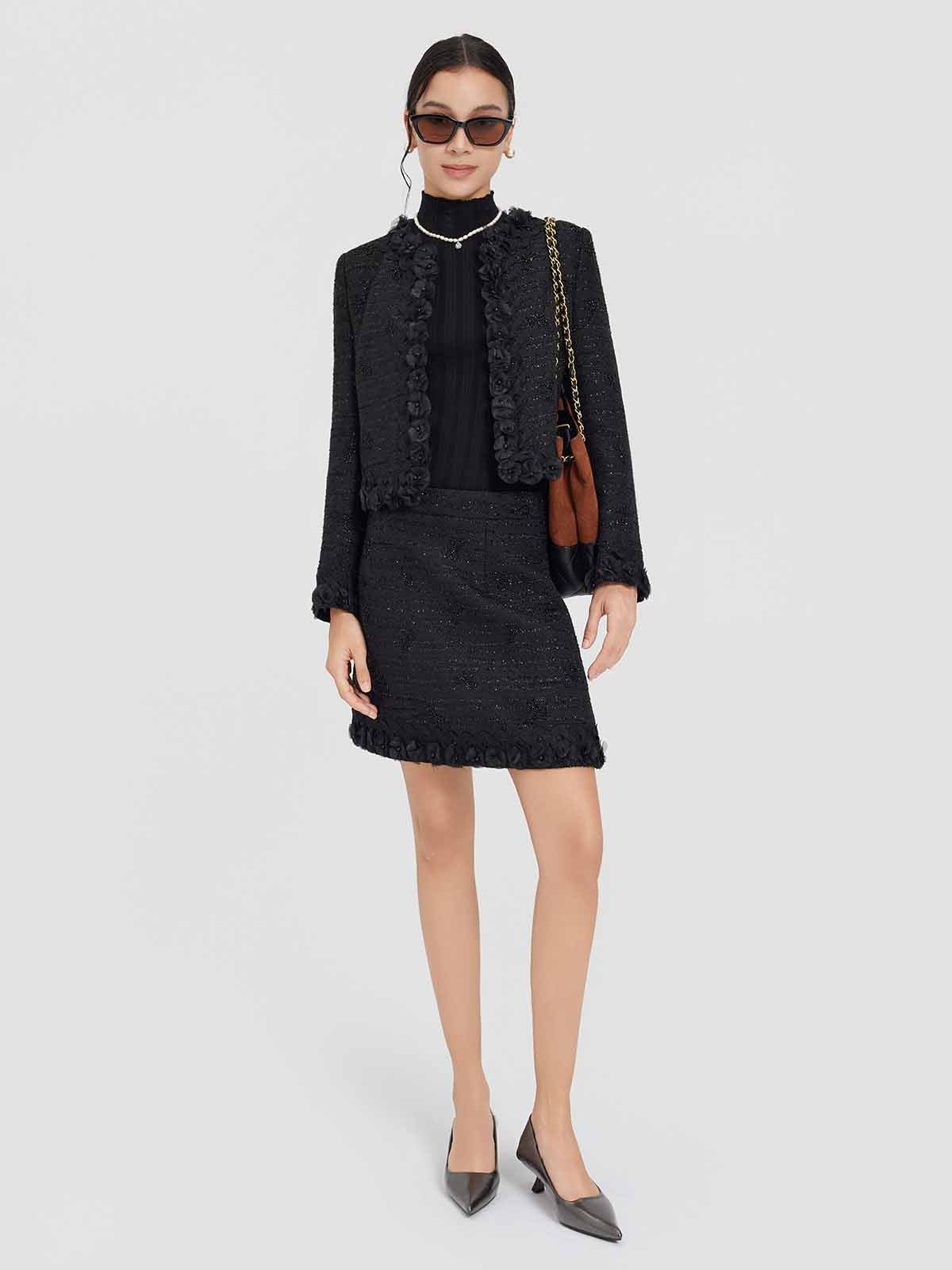 ASOBIO Floral-Embellished Tweed Jacket