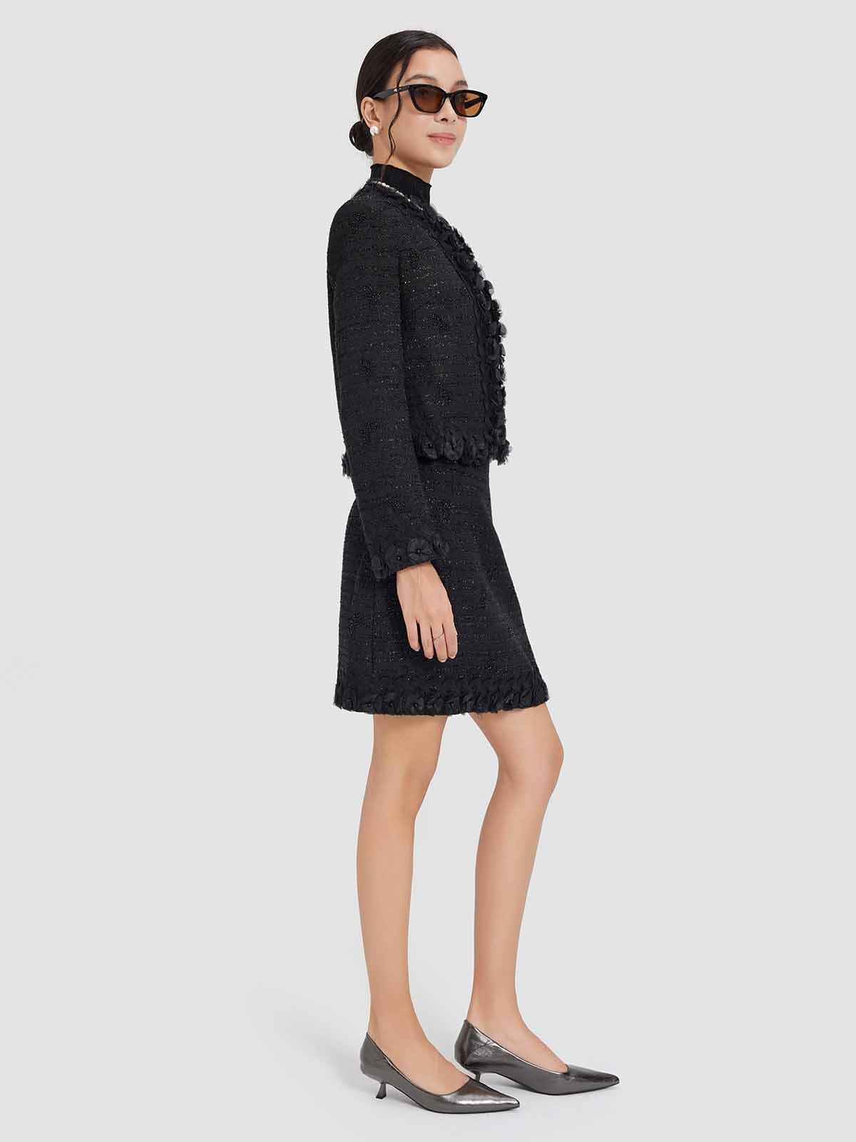 ASOBIO Floral-Embellished Tweed Jacket